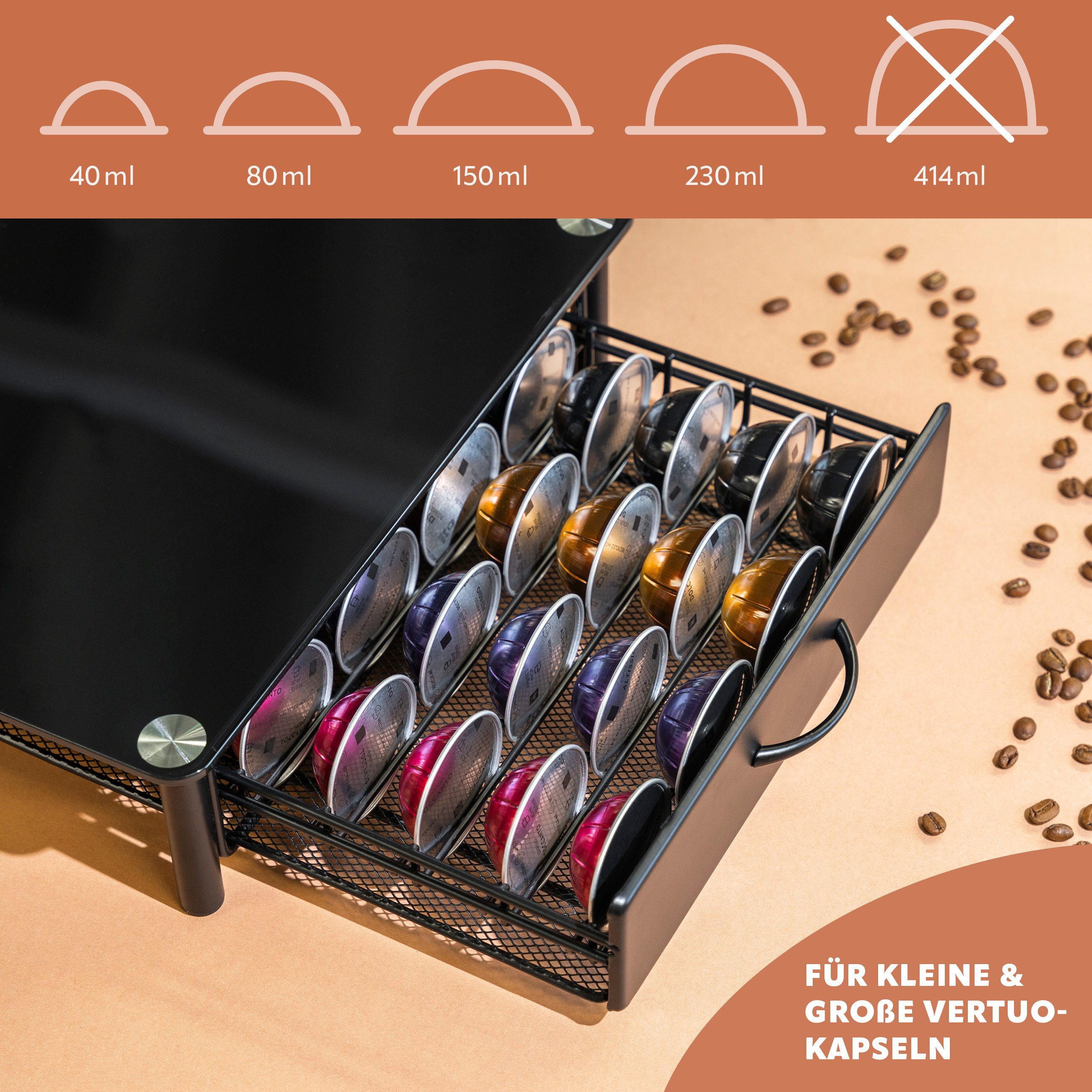 eluno Kapselhalter für 40x Nespresso Vertuo, Kaffeekapsel-Box, Glas
