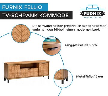 Furnix TV-Schrank FELLIO F-7 Metallfüße Schublade und Tür Karamelleiche B117,5 x H65 x T40,6 cm, interessantes Design