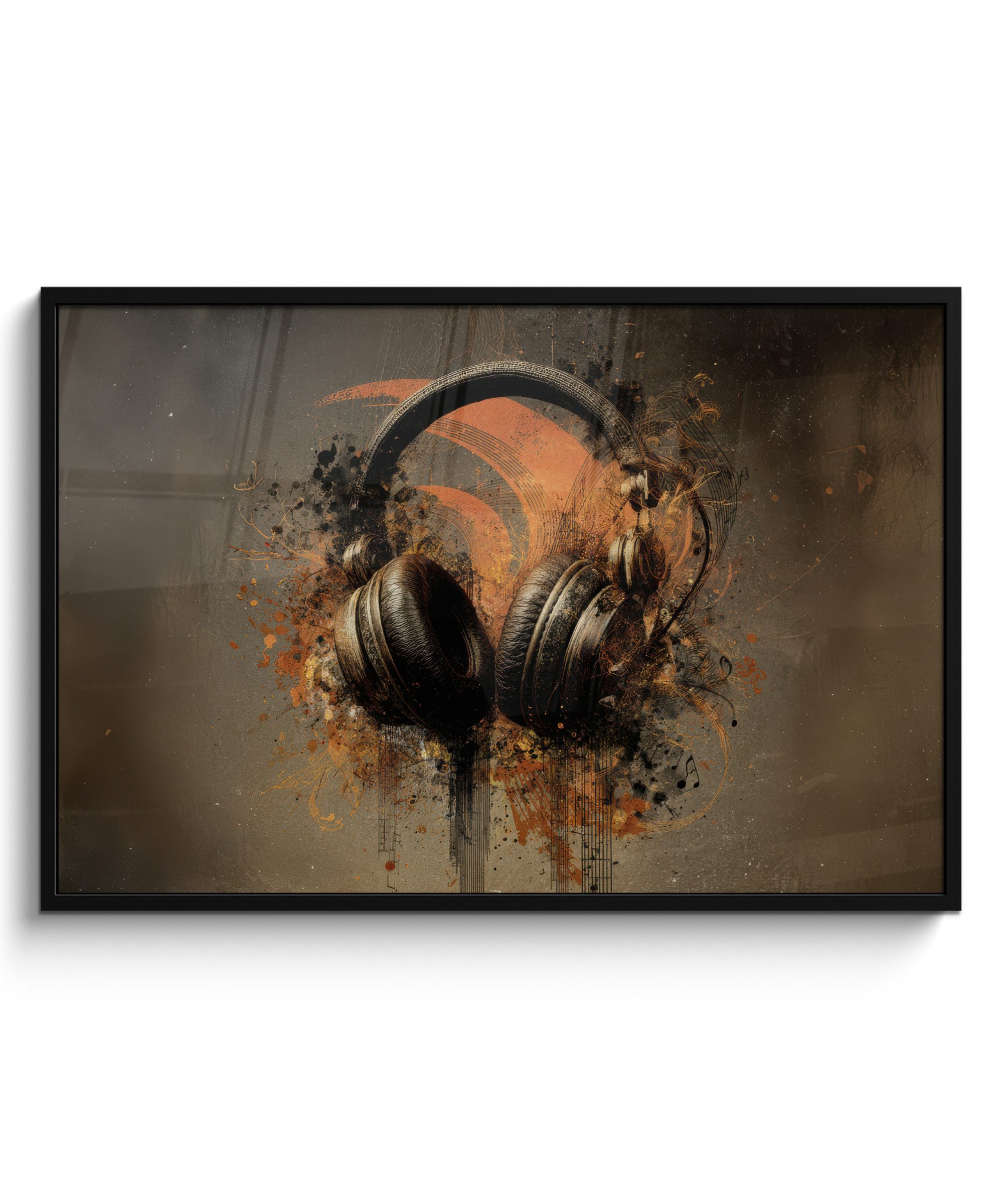 MuchoWow Poster Kopfhörer - Braun - Farbe - Vintage, (1 St), Bilderrahmen, Dekoration für die Wand Wohnzimmer, 120x80 cm