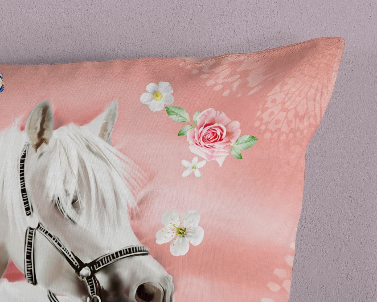 soma Bettwäsche kinderbettwäsche 135x200 mädchen bettwäsche 135x200 kinder sale Pferd, Renforcé, 2 teilig, Reißverschluss Wende Kind Mädchen Einhorn Rosa pink U – Bild 4 von 4