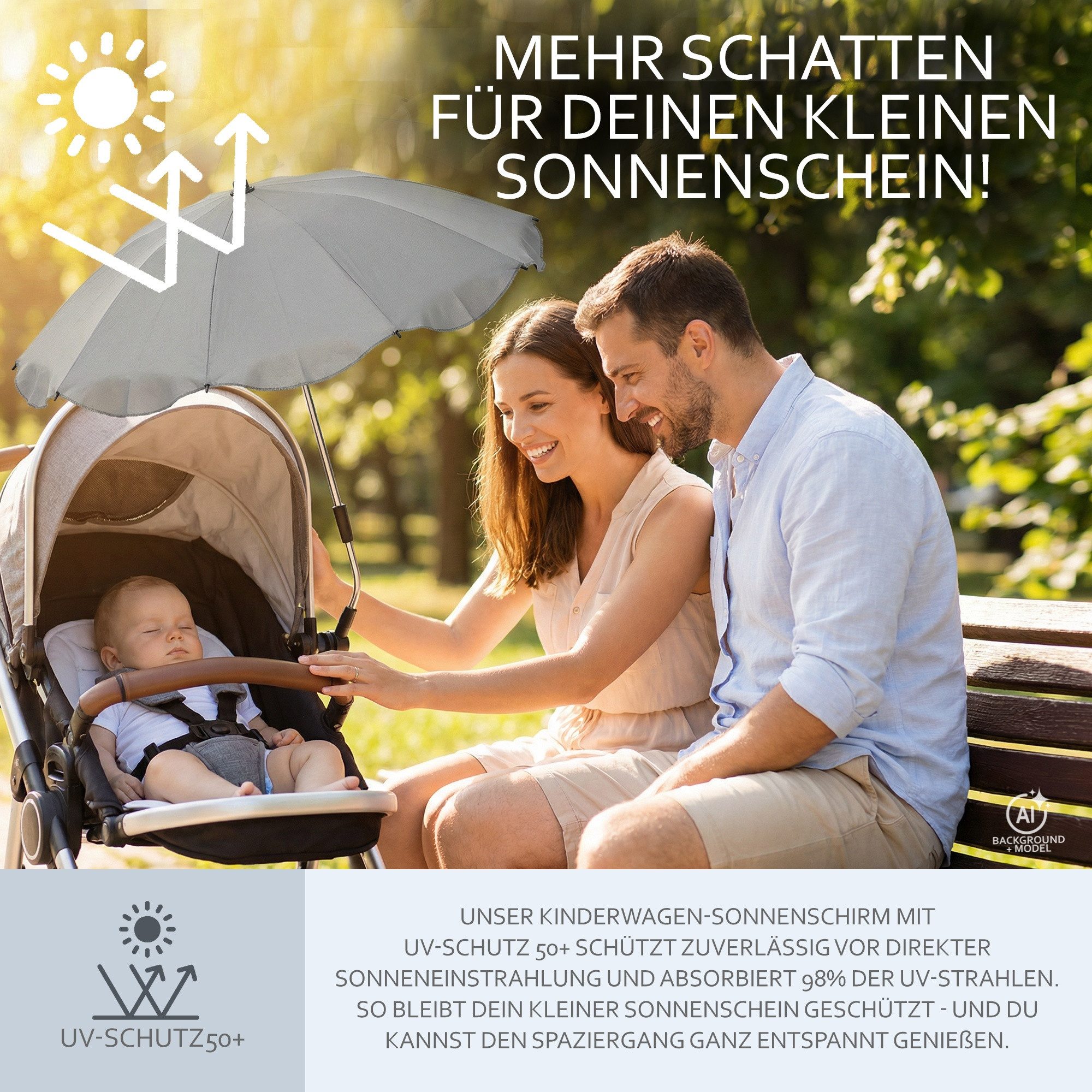 BambiniWelt by Rafael K. Kinderwagen-Sonnenschutzhülle Sonnenschirm Sonnenschutz für Kinderwagen Buggy Jogger universal UV50+, UV 50+ Schutz