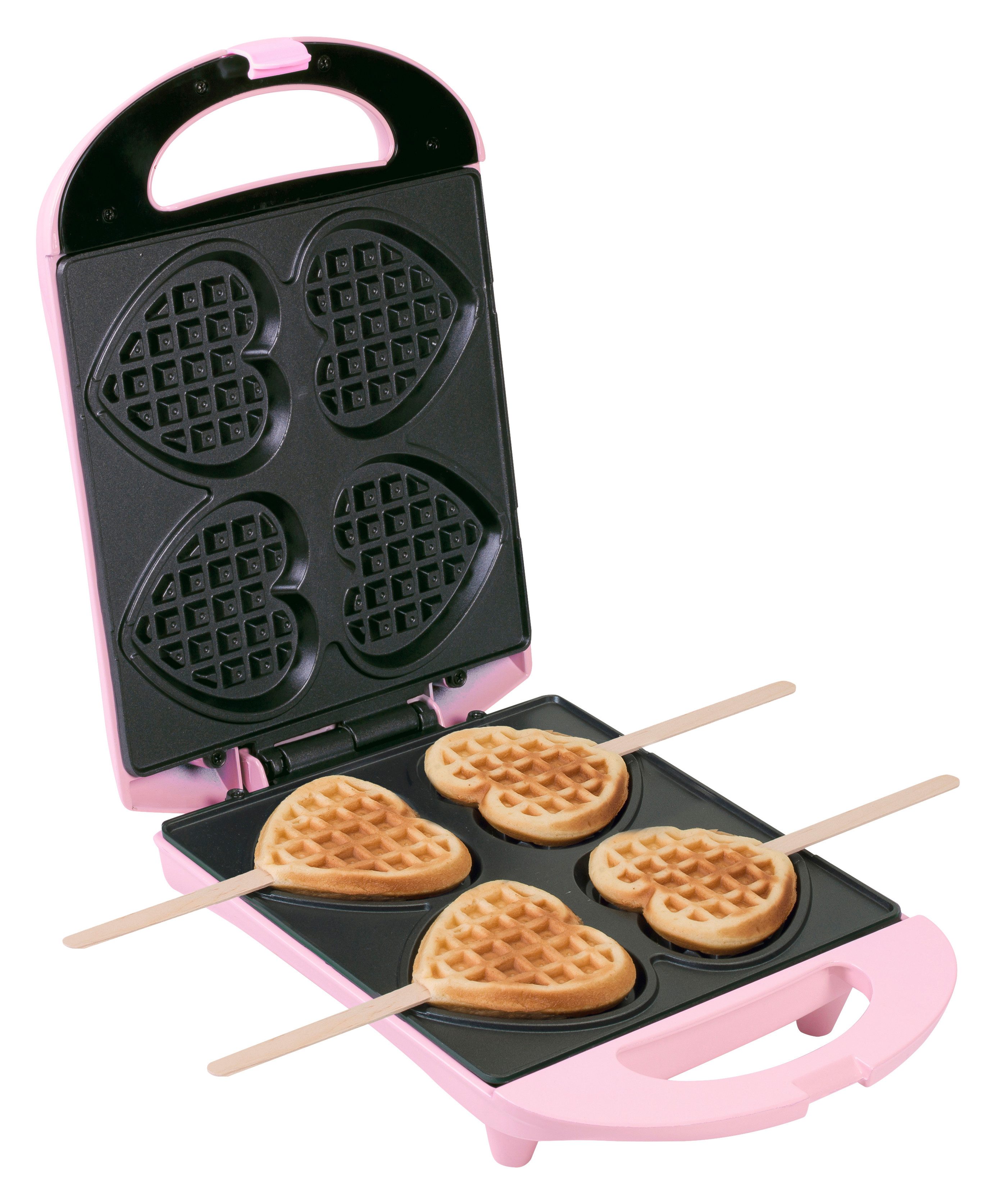 bestron Waffeleisen DSW271, 780 W, Herzwaffeln am Stiel – 780 W, inkl. Stäbchen