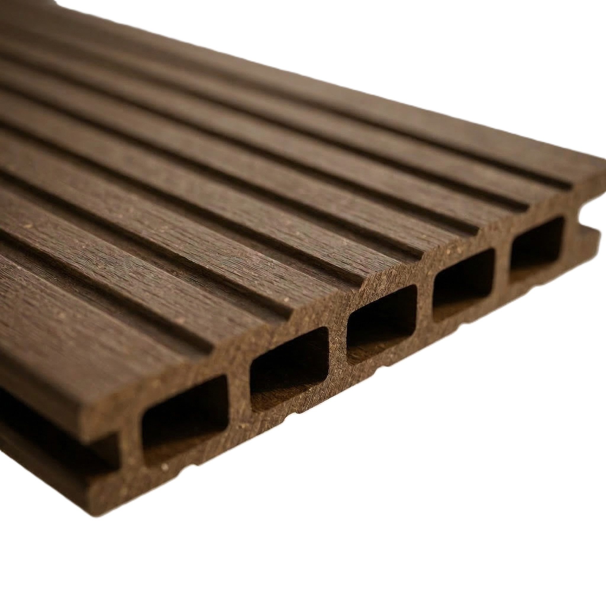 Woodstore24 Terrassendielen WPC Terrassenboden Komplettset mit Clipsystem, 20 mm Stärke, (Hohlkammer Diele geriffelt 240 cm Länge 145 mm Breite, Terrassenboden in Anthrazit Grau Braun für Balkon & Garten Outdoor), WPC Terrassendielen Komplettset mit Clipsystem