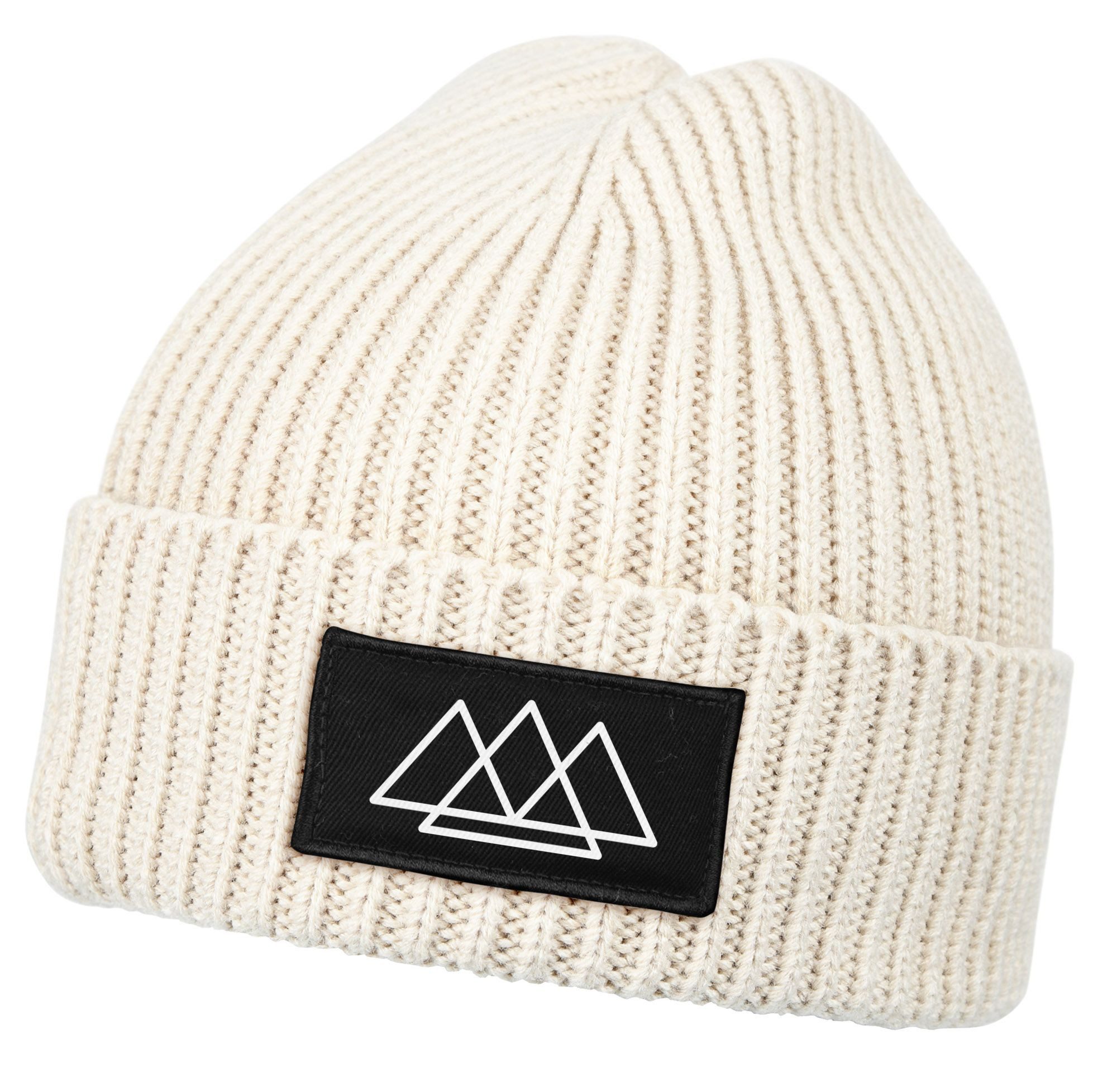 Strickmütze Herren Beanie Bedruckt Outdoor Berge Wintermütze mit Patch Aufdruck