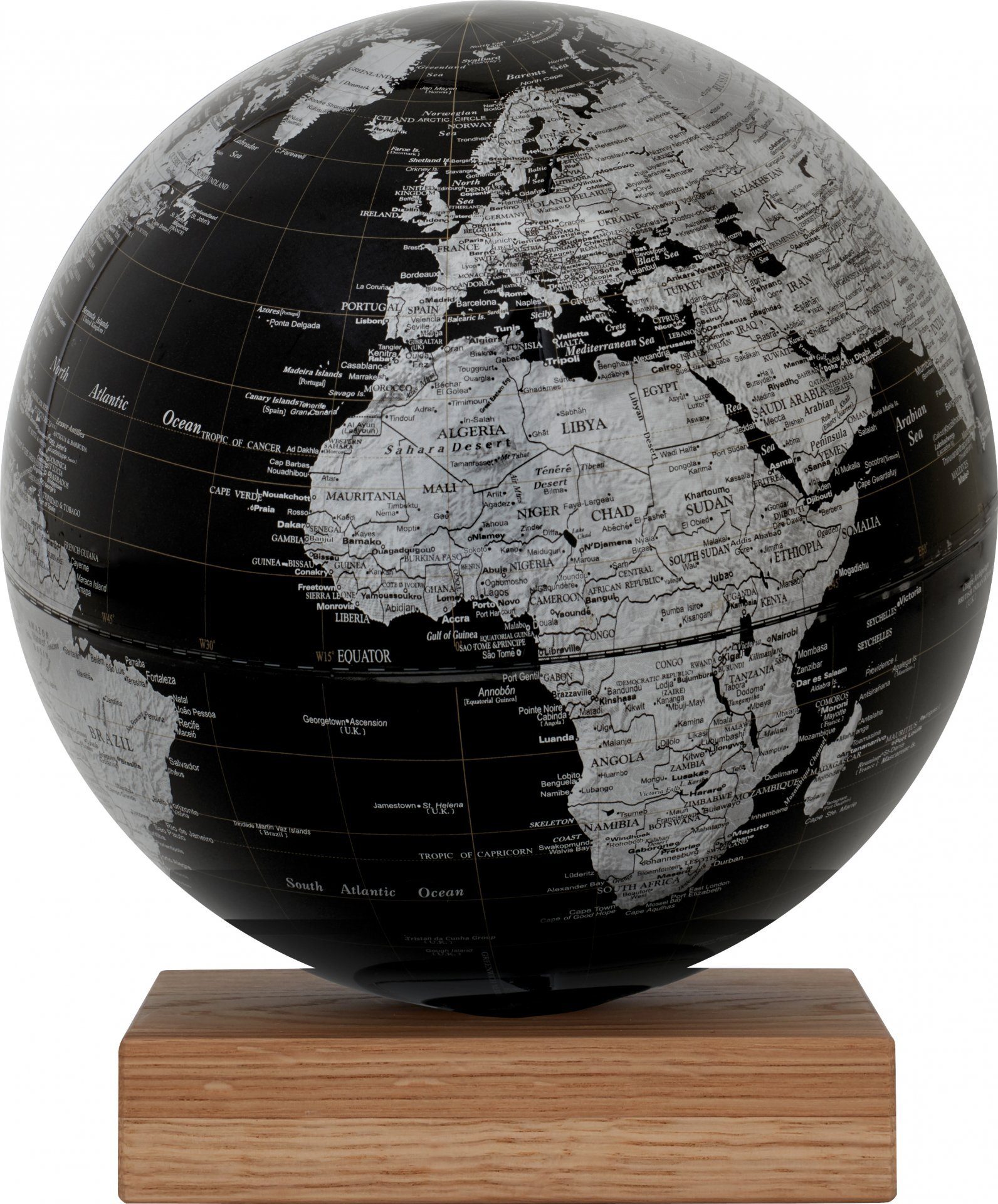 Eiche, magnetisch 25cm Holzsockel Weltkugel Globus PLATON Tischglobus, Oak abnehmbar emform® / Schülerglobus Black (Set, mit 2-tlg),