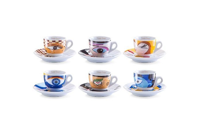 6 Tassen, 6 Porzellan, Espressotasse Magic Untertassen Eyes, Zeller Present