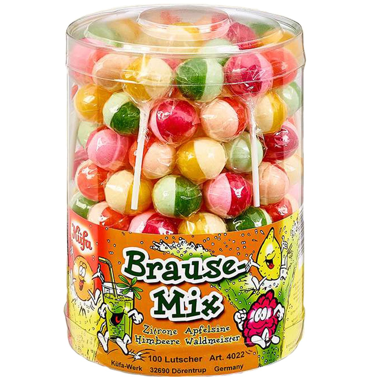 KUEFA Süßigkeit, Küfa Brause Mix Lutscher in 4 Geschmacksrichtungen 100 Stück 1800g