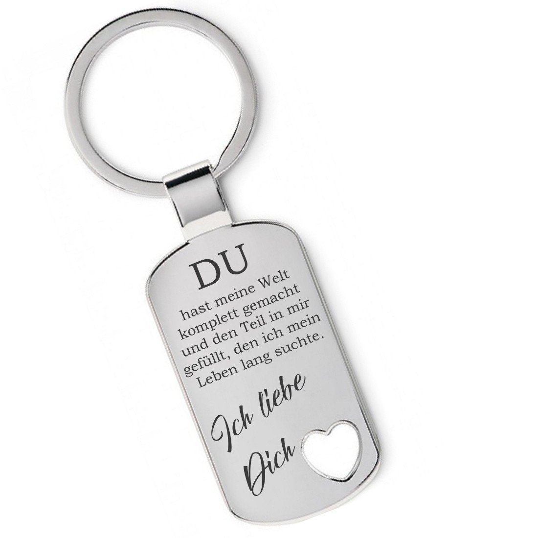 Lieblingsmensch Schlüsselanhänger DU hast meine Welt komplett gemacht - liebevoll & romantisch (Schlüsselanhänger mit Gravur, inklusive Schlüsselring), Robuste und filigrane Lasergravur