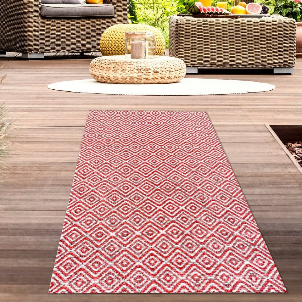 exotischem Outdoorteppich in weiß, Carpetia, mit rechteckig Ethno-Design Outdoor-Teppich rot