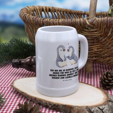 Mr. & Mrs. Panda Bierkrug Pinguine trösten - Weiß - Geschenk, Geschenk für Freundin, für Männer, Steinzeug, Seidenglänzend