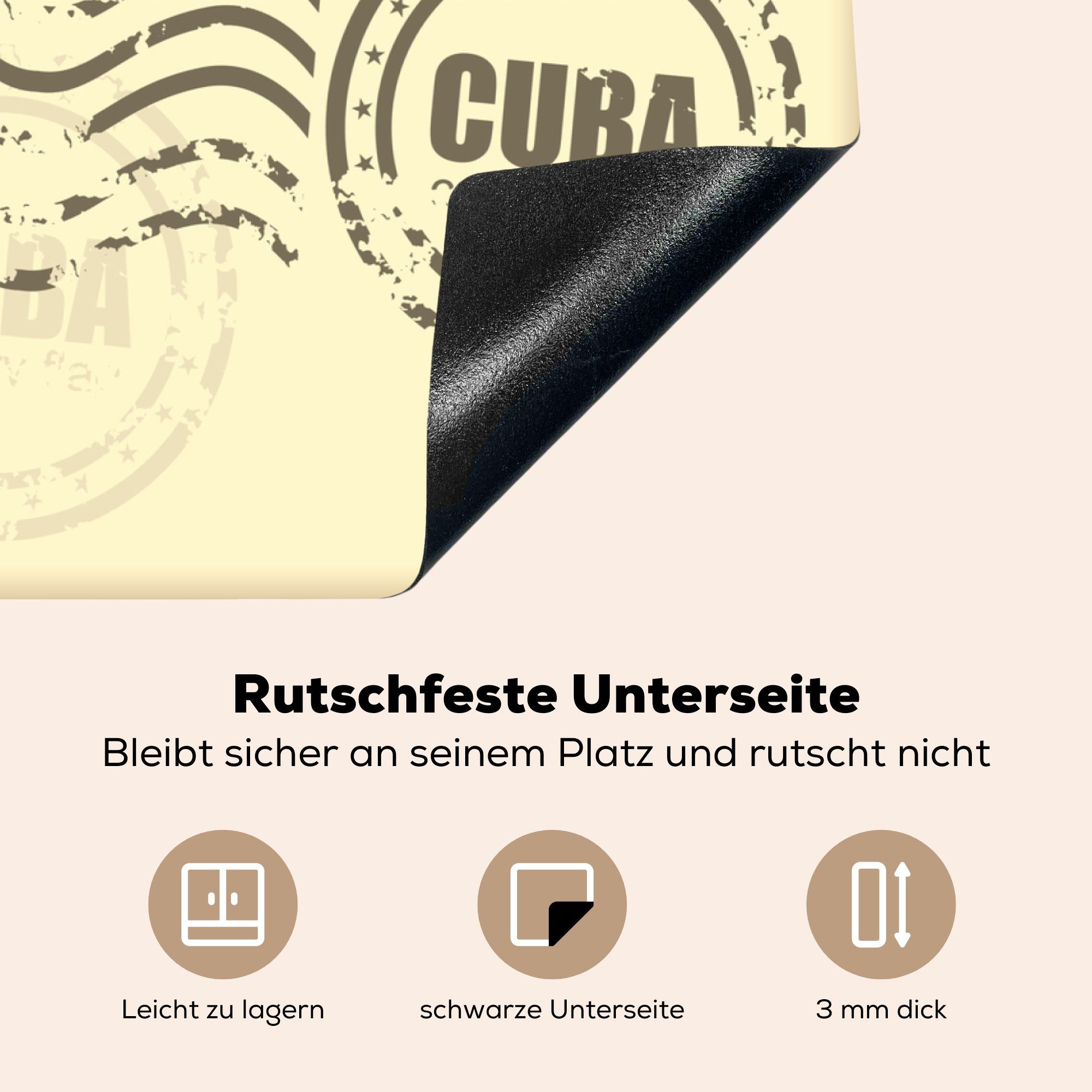 cm, von der, Kuba von Eine Ceranfeldabdeckung 70x52 mit Vinyl, Arbeitsfläche nutzbar, (1 Herdblende-/Abdeckplatte Mobile Illustration der Karte Briefmarken und MuchoWow tlg),