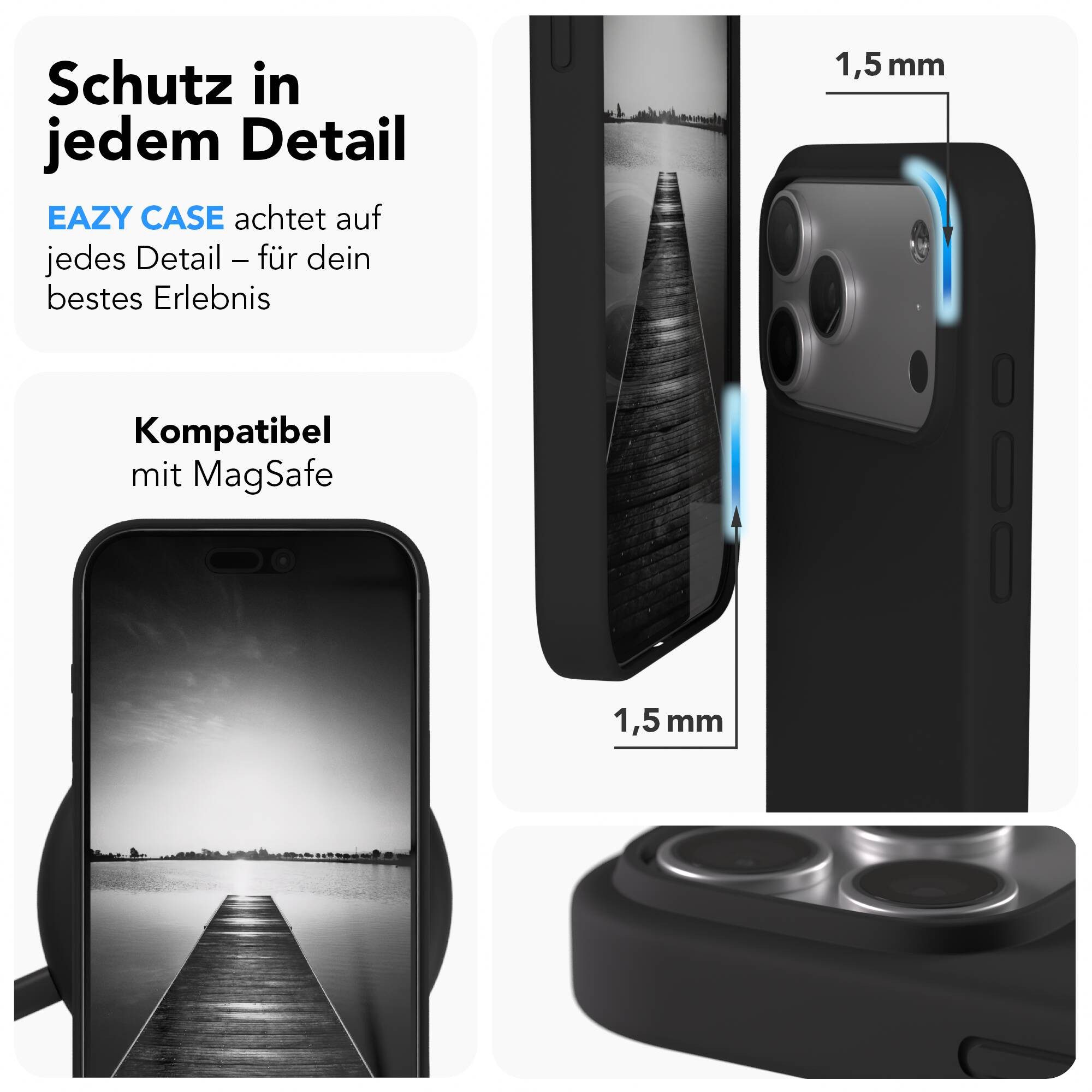EAZY CASE Handyhülle für Apple iPhone 17 Pro Max Hülle Silikon 6,9 Zoll, Cover kompatibel mit Qi Magsafe Bumper Silicon Case kratzfest Schwarz – Bild 3 von 5