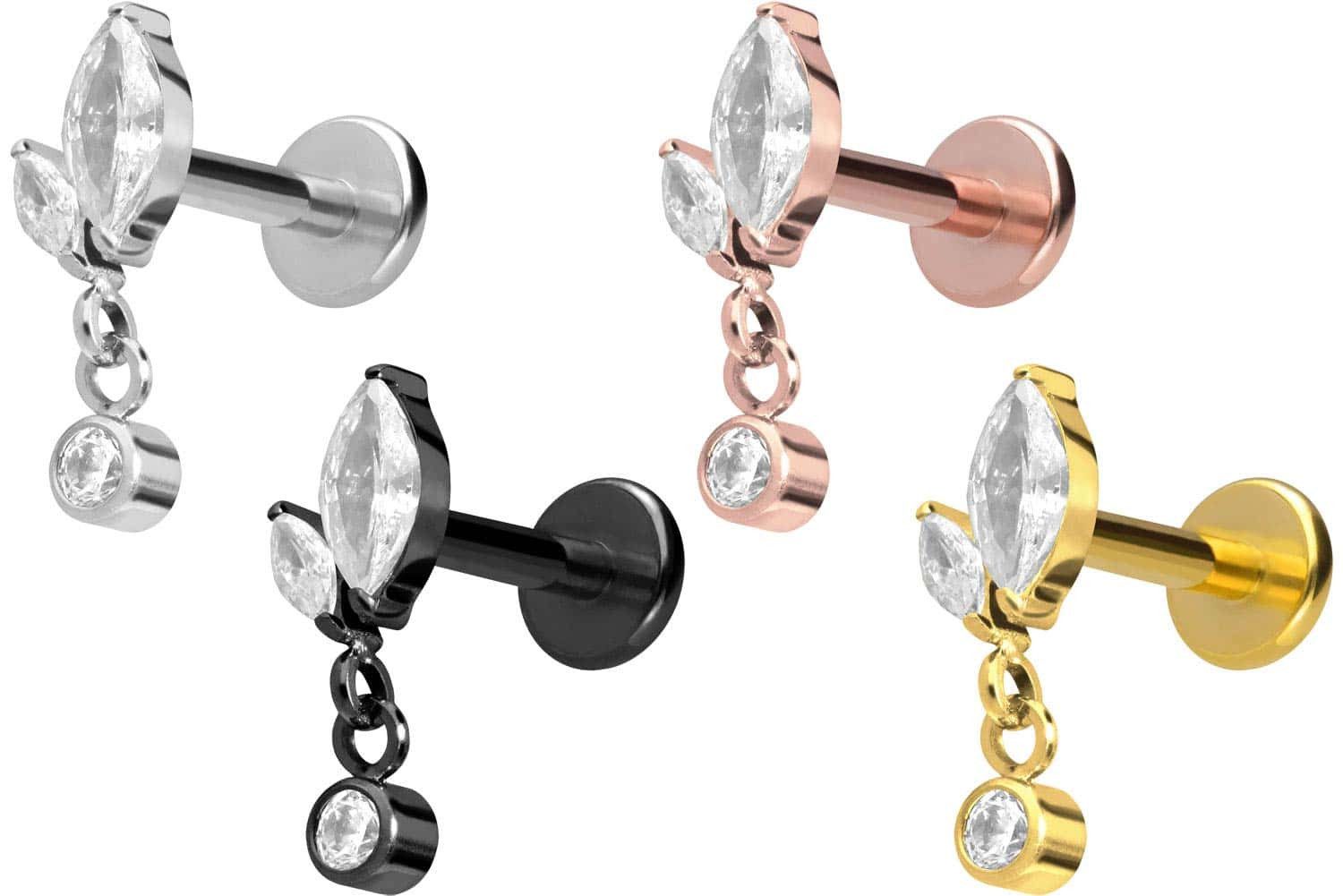 PIERCINGLINE Piercing-Set Titan Labret mit Innengewinde KNOSPE + KRISTALL ( günstig online kaufen