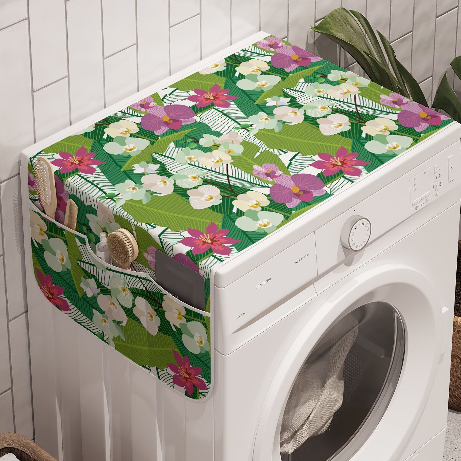 Abakuhaus Badorganizer Anti-Rutsch-Stoffabdeckung für Waschmaschine und Trockner, Blumen Aloha Themed Exotic