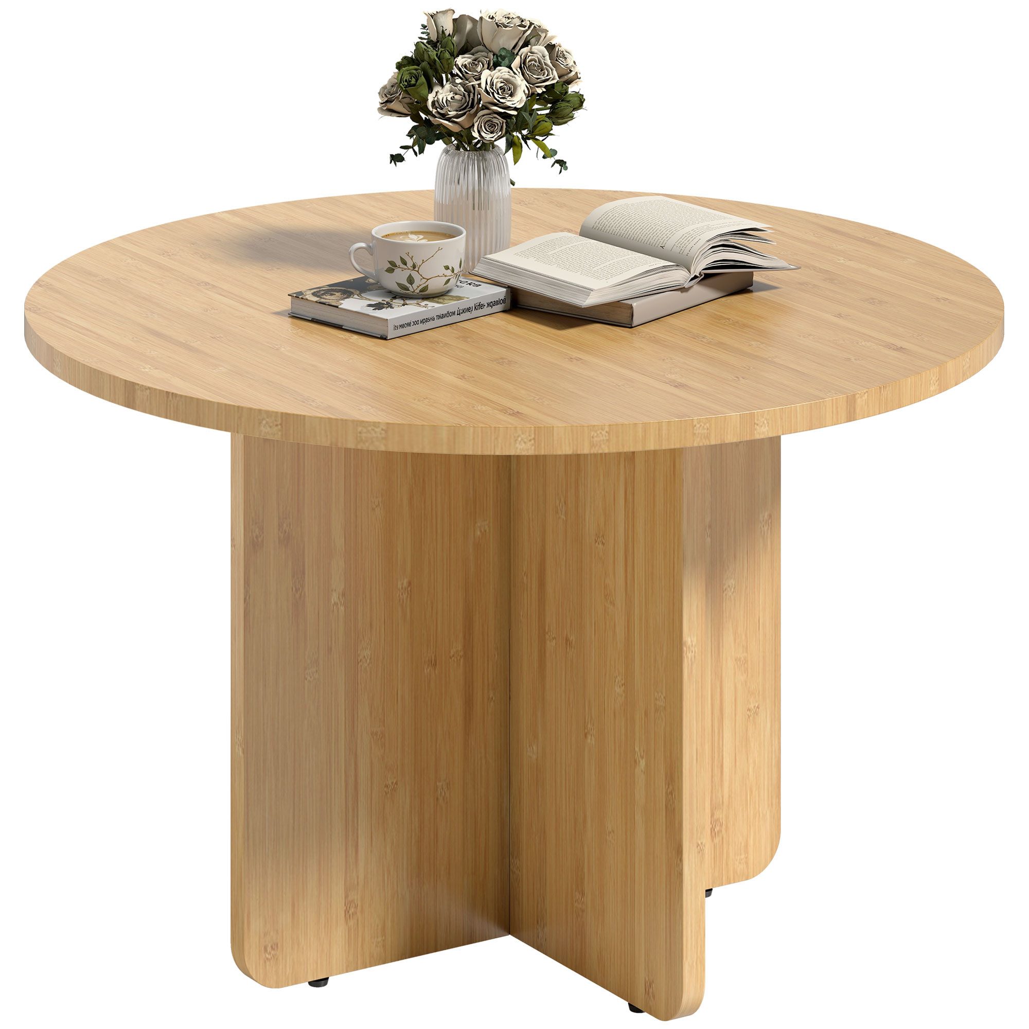 HOMCOM Couchtisch Rund Ø66 cm Wohnzimmertisch aus Bambus (Beistelltisch, 1-St., Kaffeetisch), bis 120 kg Belastbar für Wohnzimmer, Schlafzimmer, Natur