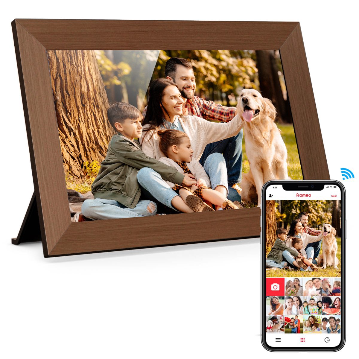 Fine Life Pro Digitaler Fotorahmen mit WiFi-Fotoübertragung. Digitaler Bilderrahmen (1280x800 Pixel, 32 GB, Körper-Sensor elektronischer Fotorahmen mit Frameo Foto/Video-Sharing)