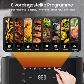 Aoucheni Heißluftfritteuse 6.5L Air Fryer, Heissluftfritteuse XXL mit Digitales Display, 1800,00 W, 8 Kochprogramme, digitales Display, 80 - 200 °C