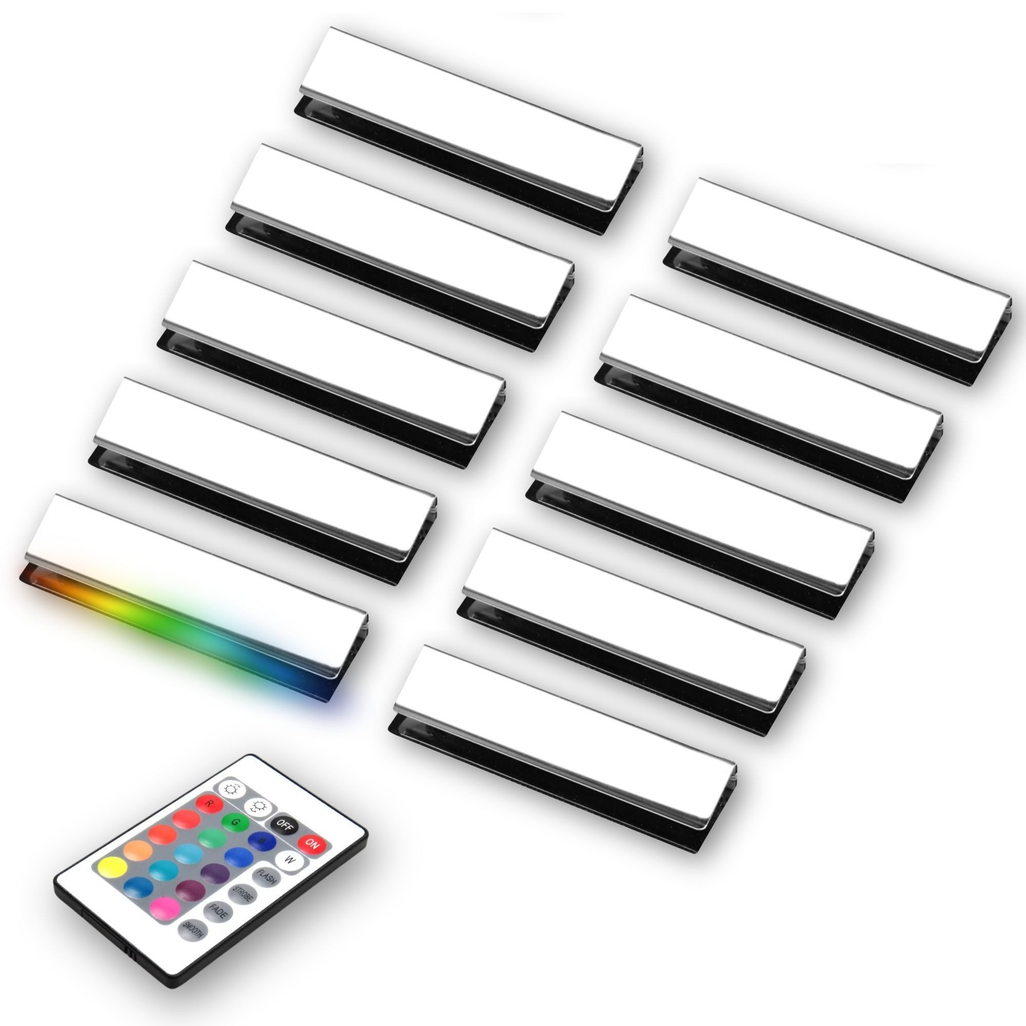 kalb LED Glaskantenbeleuchtung LED RGB Glaskantenbeleuchtung Vitrinenbeleuchtung Clip Glas, 10er Set