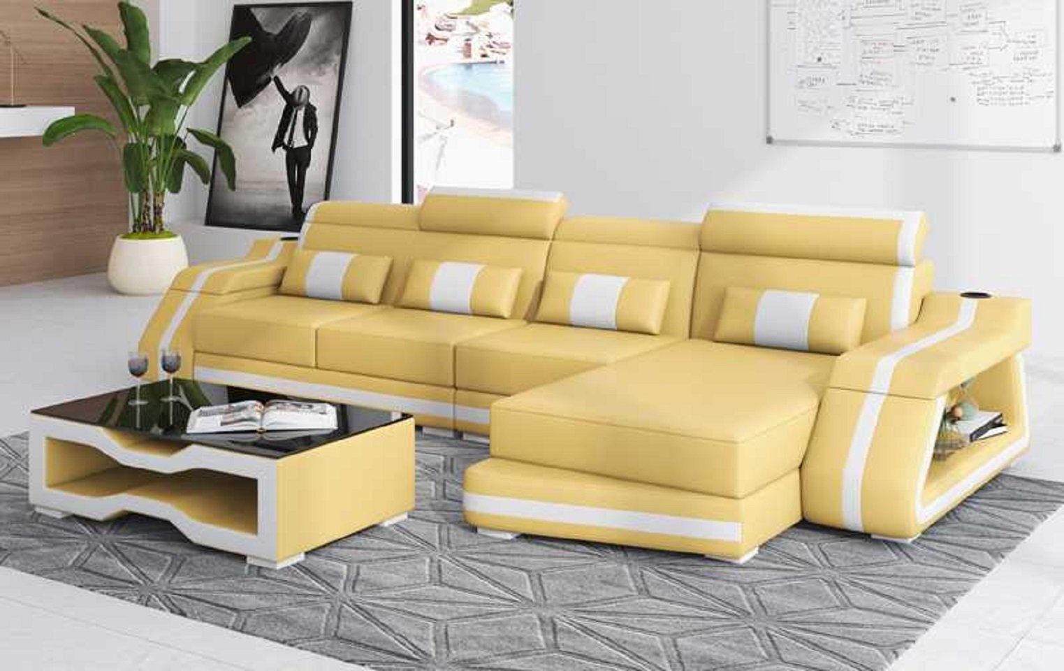 Ledersofa Couchen, Ecksofa Europe Sofa 3 L Form Teile, Modern Liege Made in JVmoebel Ecksofa Kunstleder Beige