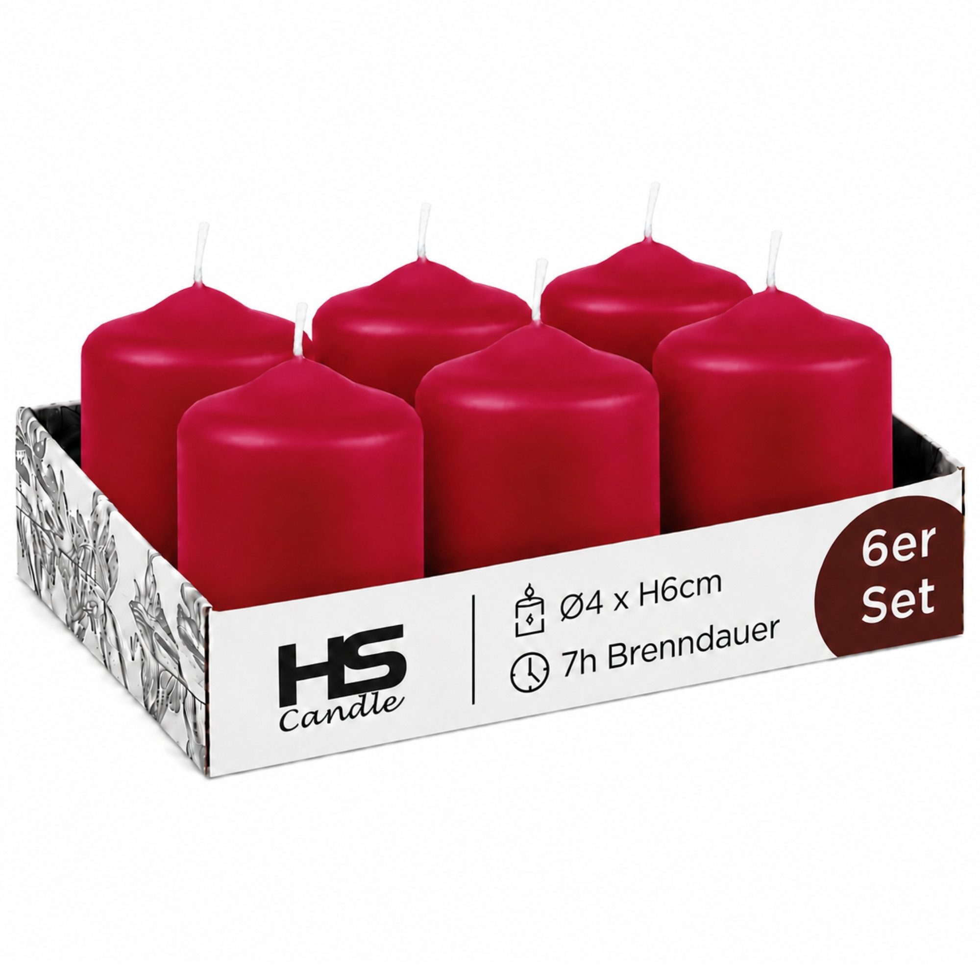 HS Candle Stumpenkerze kompakt und unparfümiert (6-tlg., Dekolicht), Ø4xH6 cm Teelichtgröße, bis zu 7h Brenndauer je Kerze, Wachsmischung