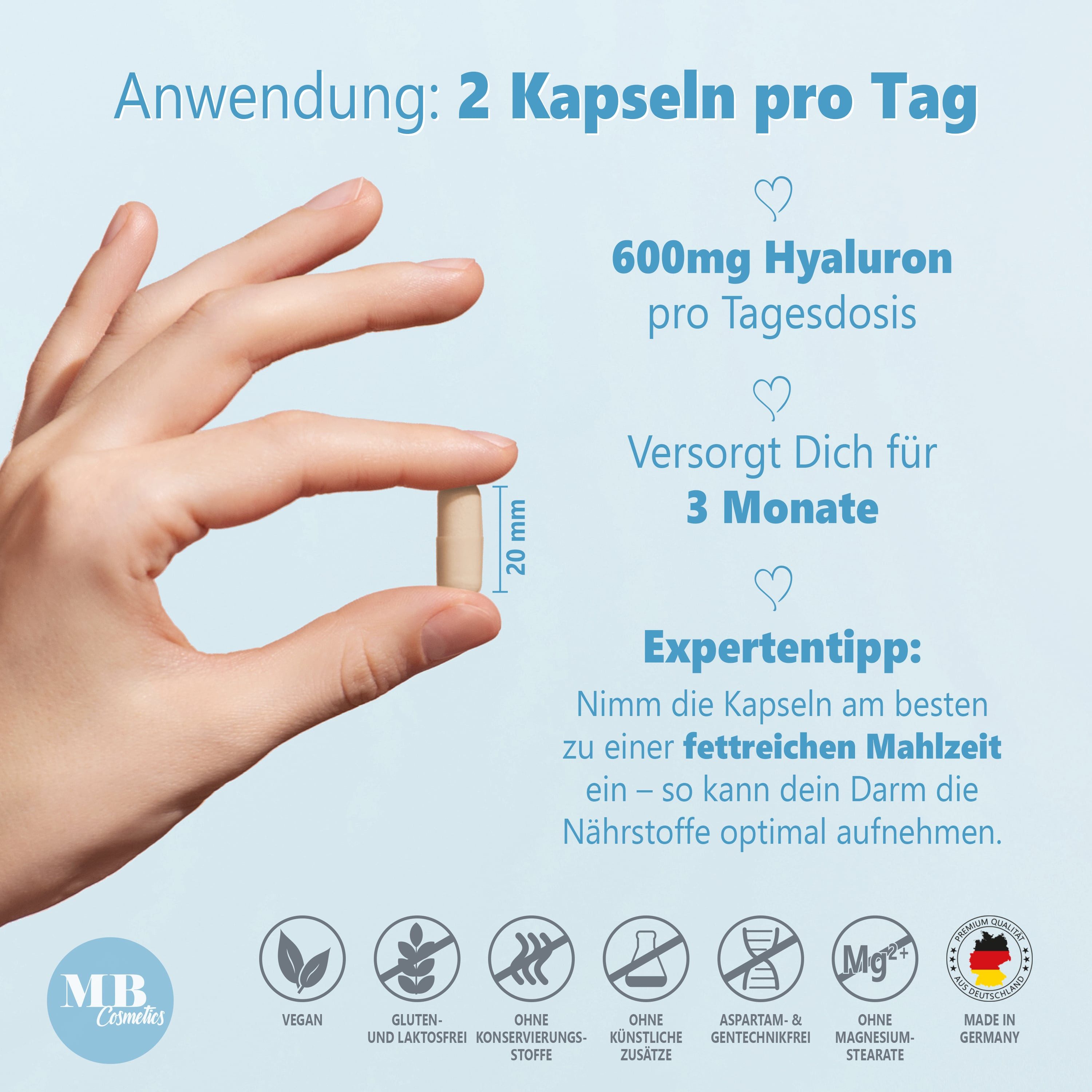 Medical Beauty Cosmetics Hyaluron Komplex 600mg mit Grüntee, Biotin, Selen, Curcumin 180 Kapseln, 1 er Packung à 79 g, Vegan, hochdosiert & laborgeprüft, 3-Monats-Vorrat