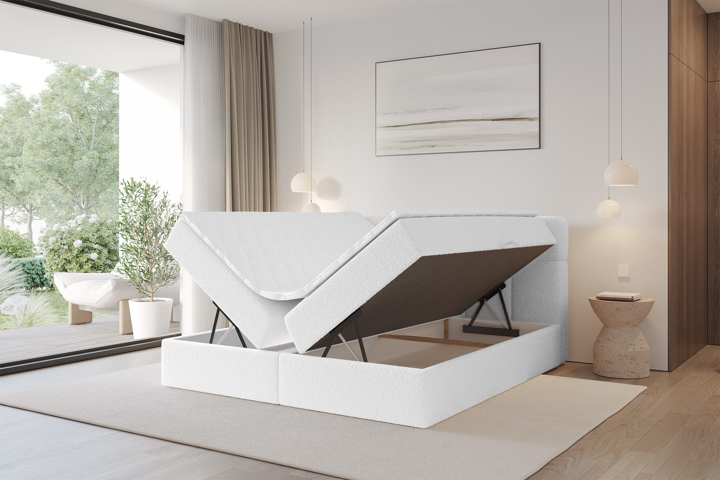 ALTDECOR Boxbett FAMA (Multipocket-Matratze H4, H3 Matratze Bonellfederung, Topper, Kopfteil), Boxbett, Boxspringbett,Doppelbett