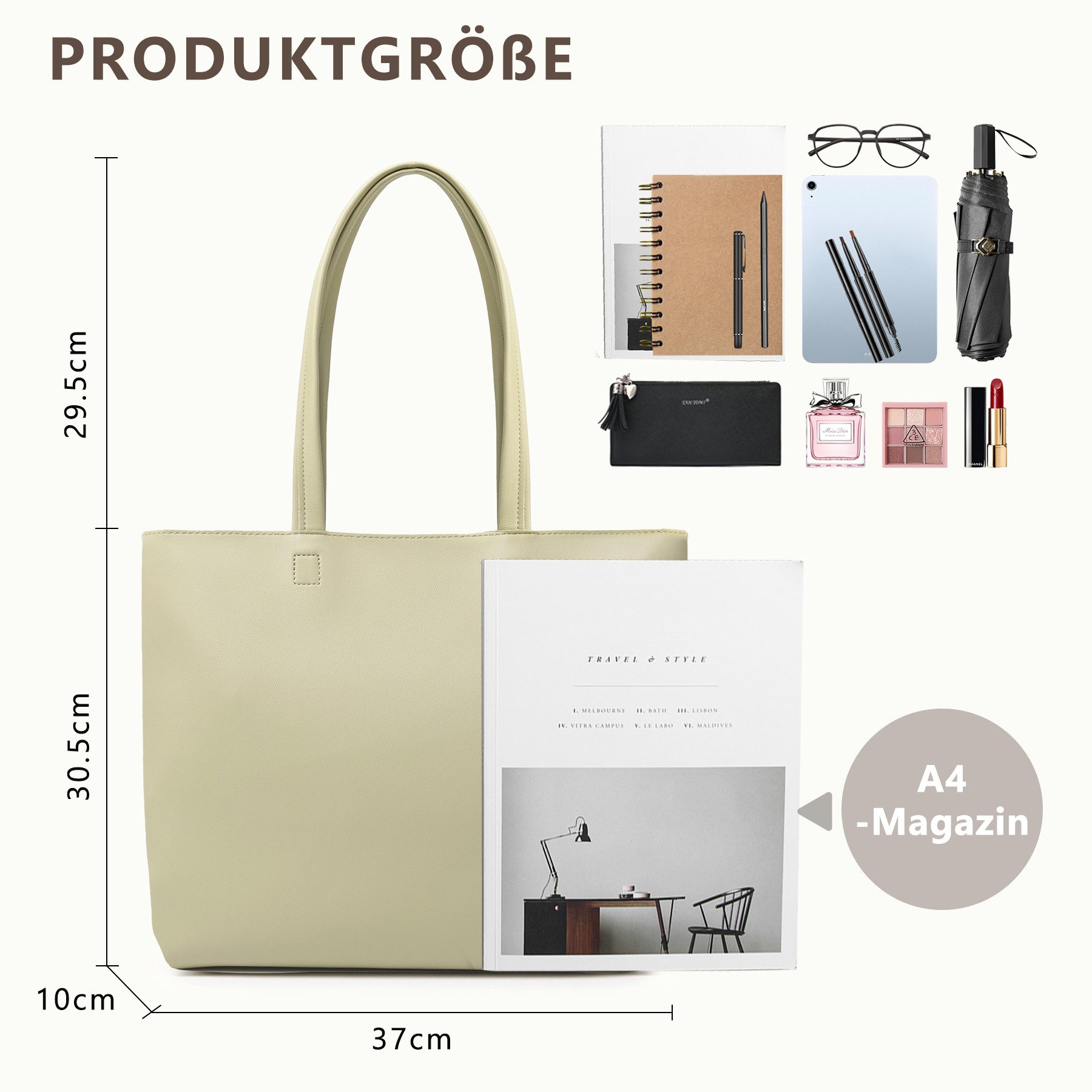 TAN.TOMI Shopper Damen Henkeltaschen, Einfache Handtaschen PVC Tote Shopper Bag, Handtasche für Arbeit, Schule, Einkauf mit Innentasche