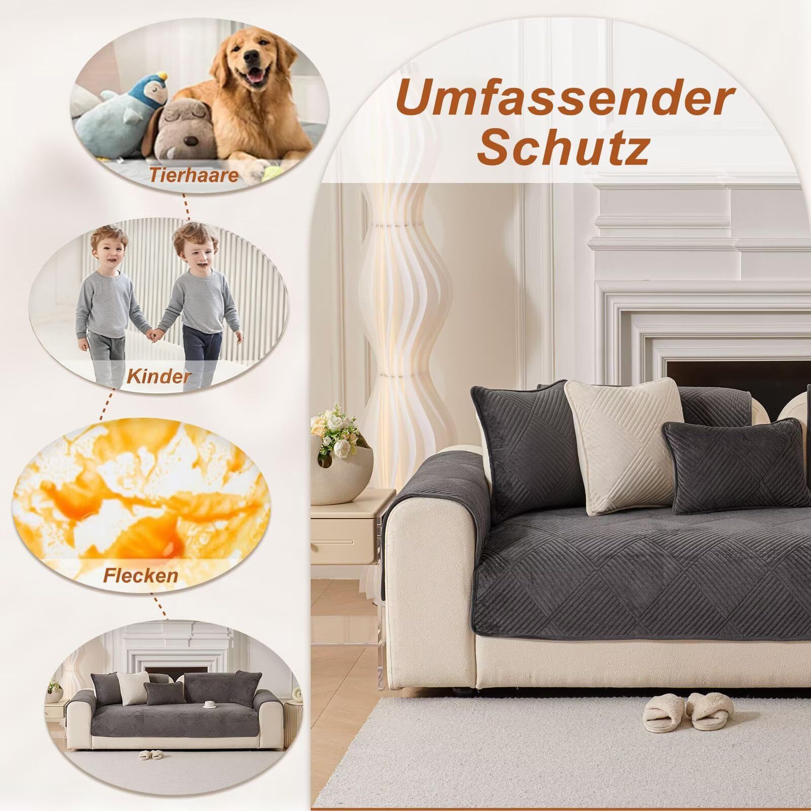 Minicloss Sofabezug 1 2 3 4 Sitzer Sofabezüge Couch Überzug L Form Ecksofa Sofa Couch, Überwurfdecke, Sofahusse Sofaüberwürfe rutschfest Sofa Abdeckung – Bild 5 von 5