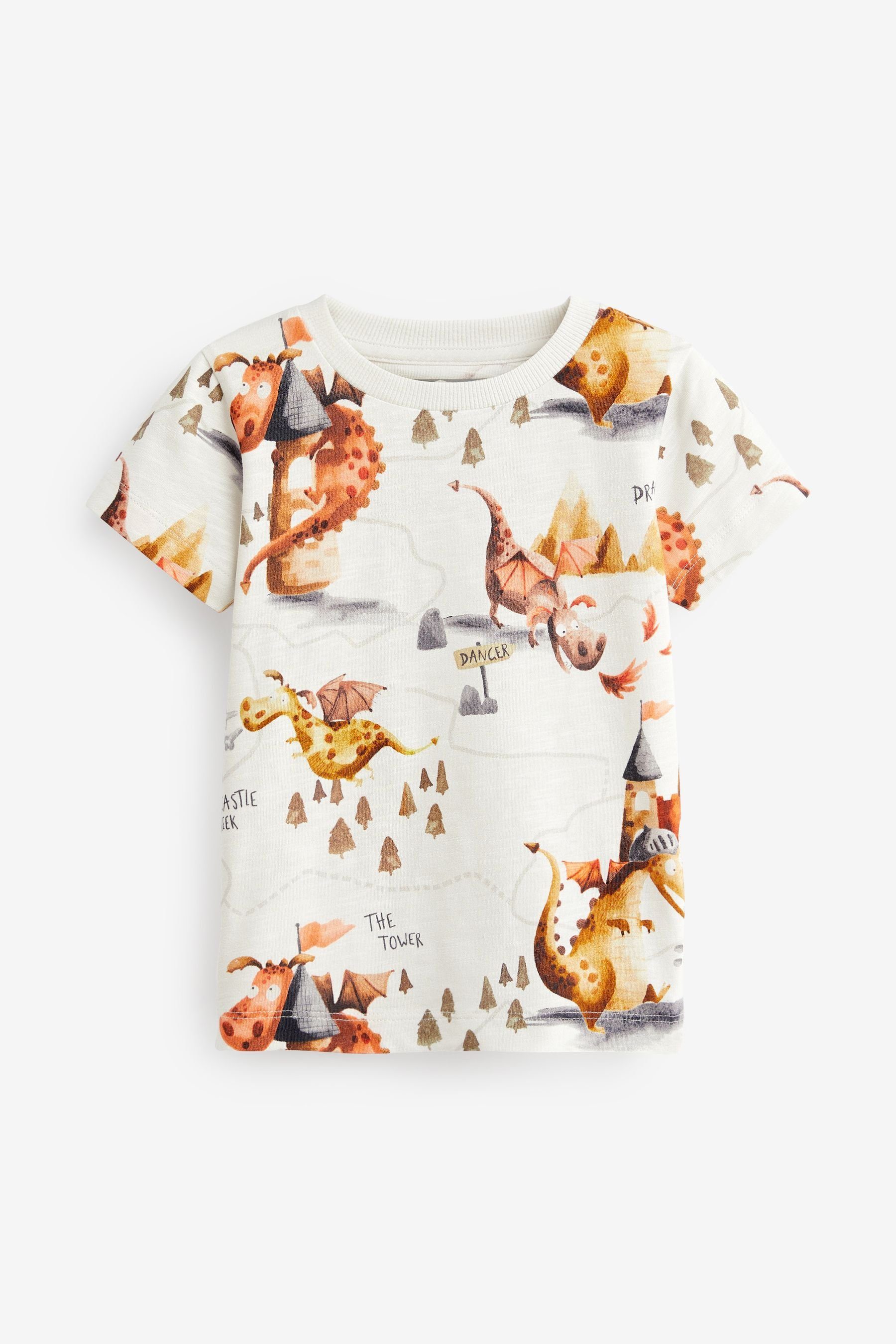 Next T-Shirt Kurzärmelige T-Shirts (3-tlg) Rust Brown mit Figurenmotiv, 3er-Pack Dragon