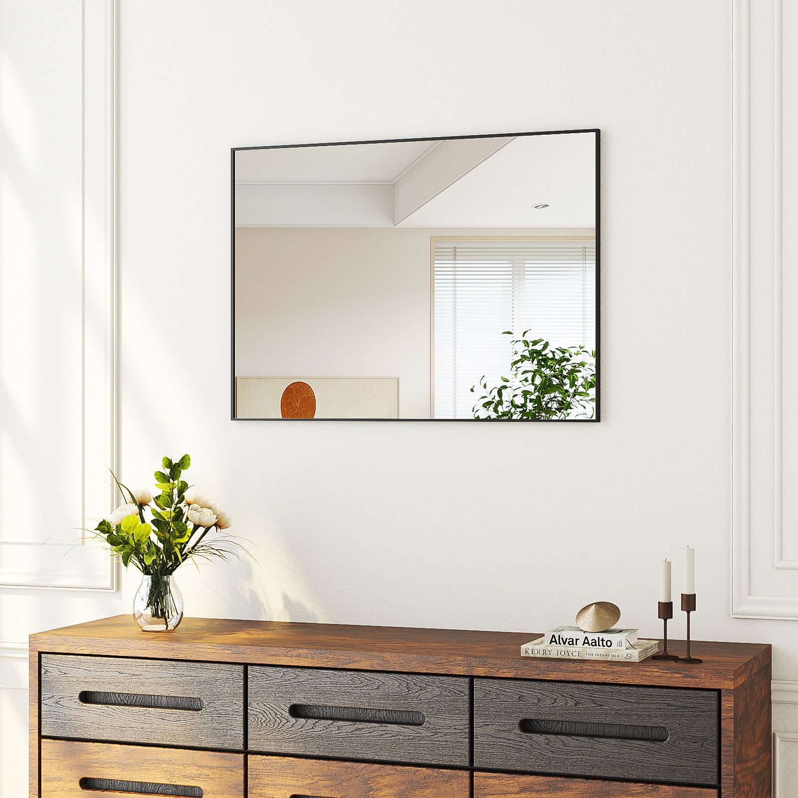 Hopibath Wandspiegel klein 40x60 eckig Schwarz mit Alurahmen (Flurspiegel B günstig online kaufen