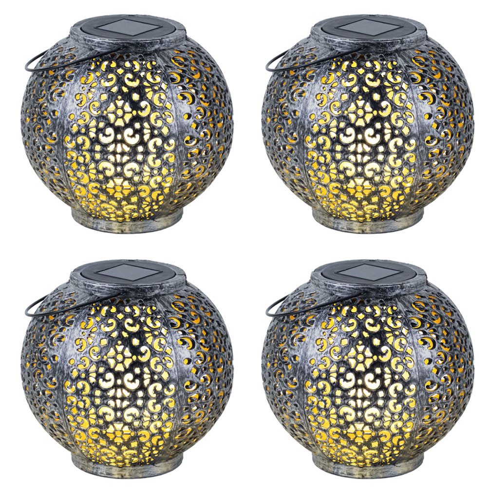 Expo Börse LED-Hängeleuchte, LED-Leuchtmittel fest verbaut, Warmweiß, LED Hängeleuchte silber schwarz 4er Set Solar warmweiß IP44 D 18 cm