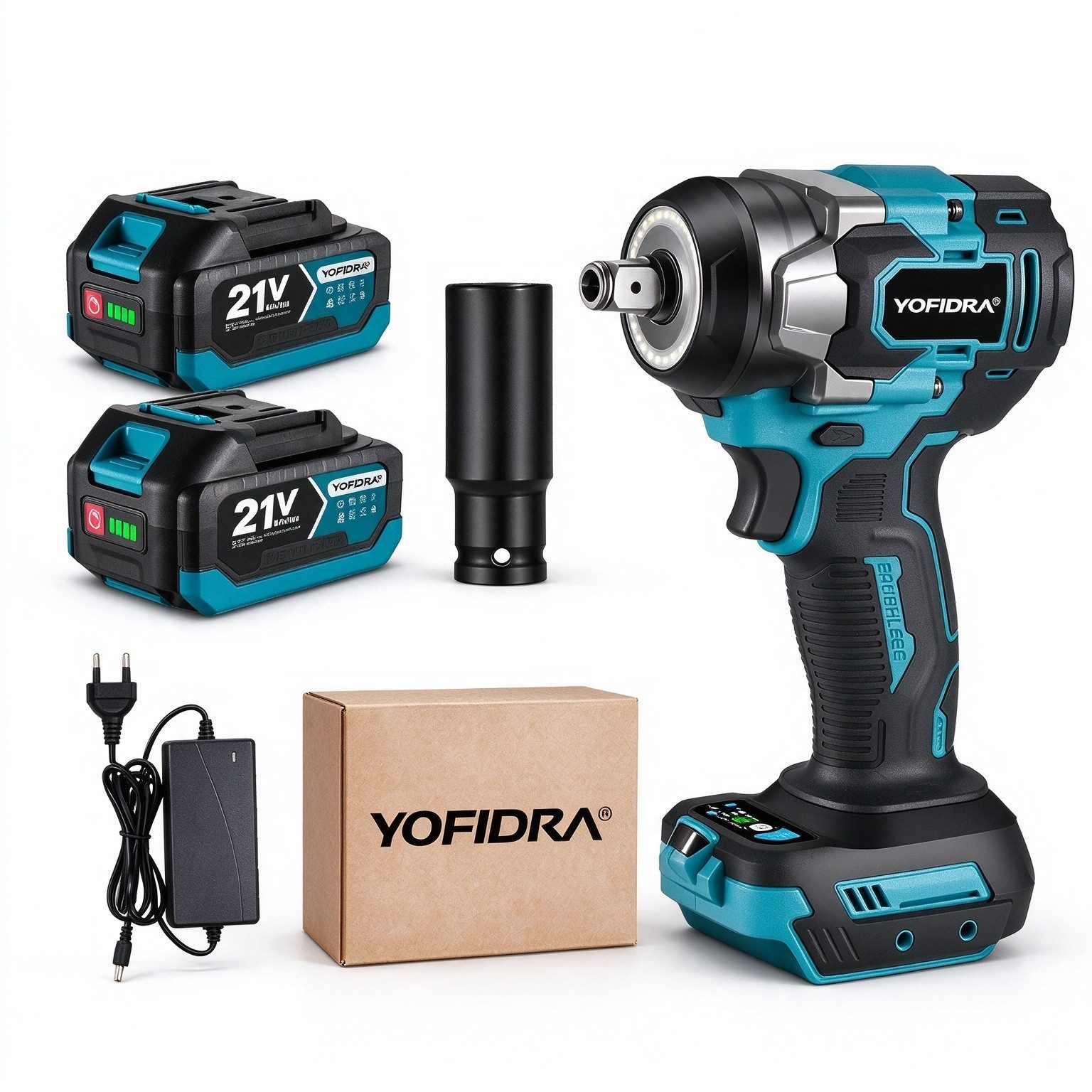 Yofidra Akku-Schlagschrauber 1200Nm Bürstenloser Hohes Drehmoment Schlagschrauber, mit 2× Akkus, 6700 U/min, 1200 Nm, 1/2" Drehschlagschrauber für Auto und Hausgebrauch
