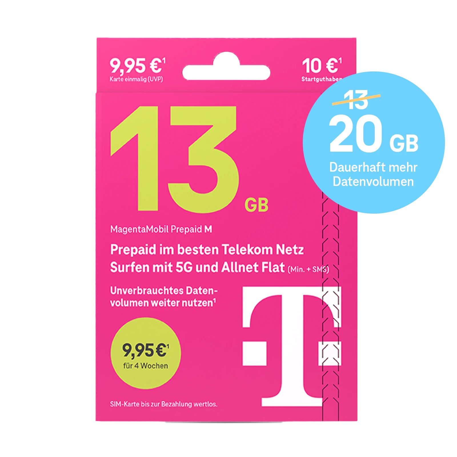 Telekom MagentaMobil Prepaid M Simkarte mit 10 € Startguthaben Prepaidkarte, (EU-Roaming inkl. CH/GB, 10 € Startguthaben)