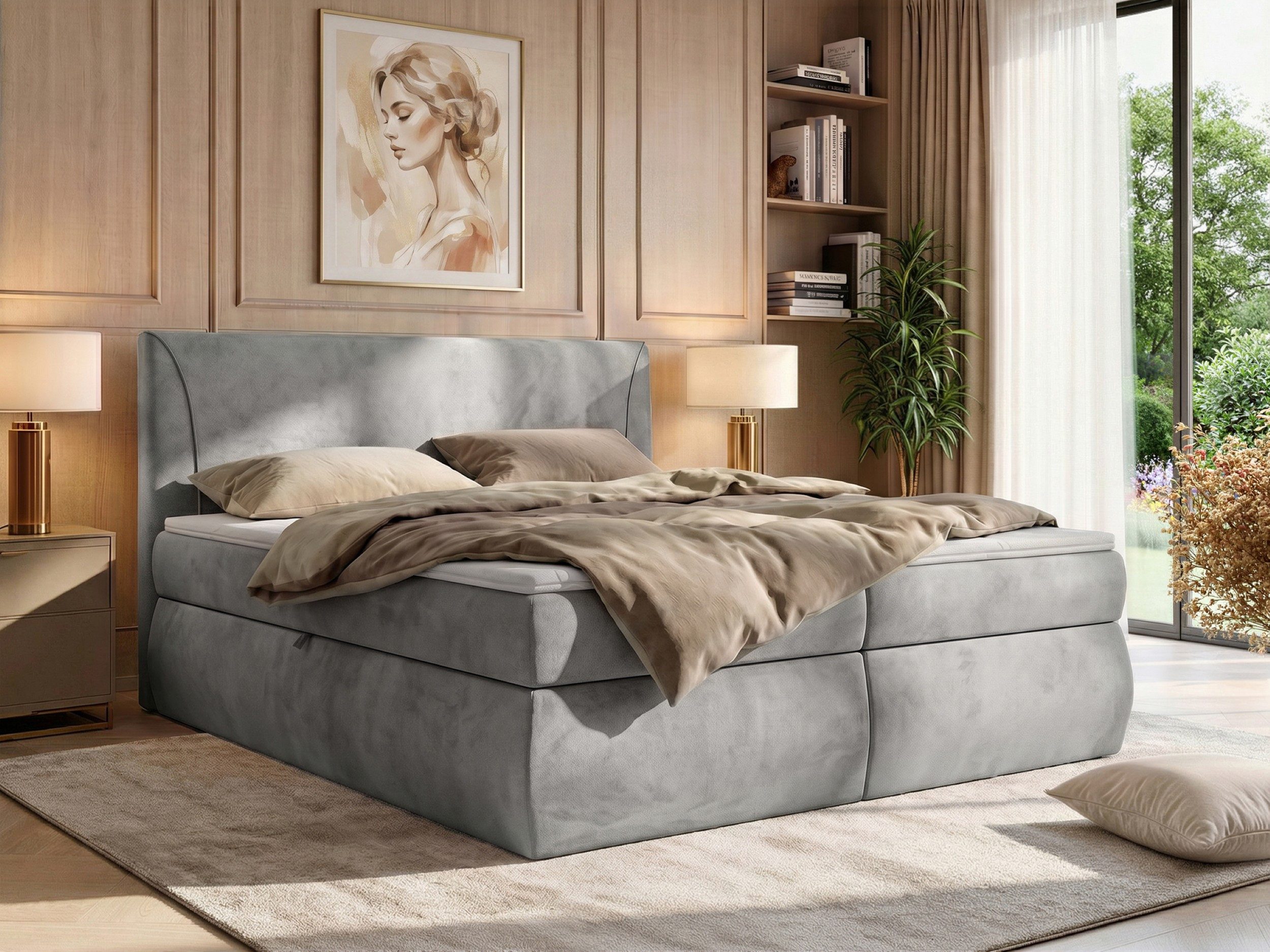 MKS MÖBEL Boxspringbett TARENZA (Set, Doppelbett, Gepolstertes Kopfteil, Schaum Topper), inkl. Bettkasten und Topper, Bonell-Federn