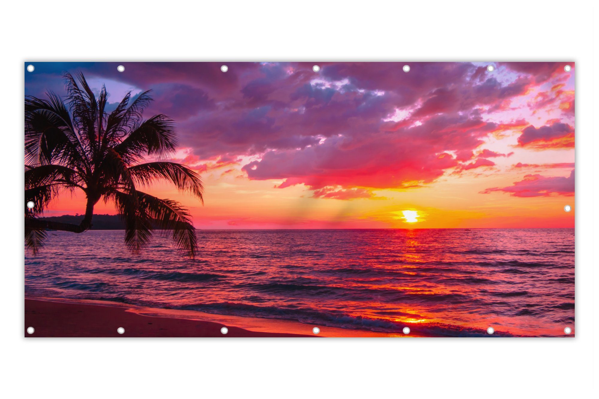 MuchoWow Balkonsichtschutz Sonne Horizont Rosa Palme Meer (1St
