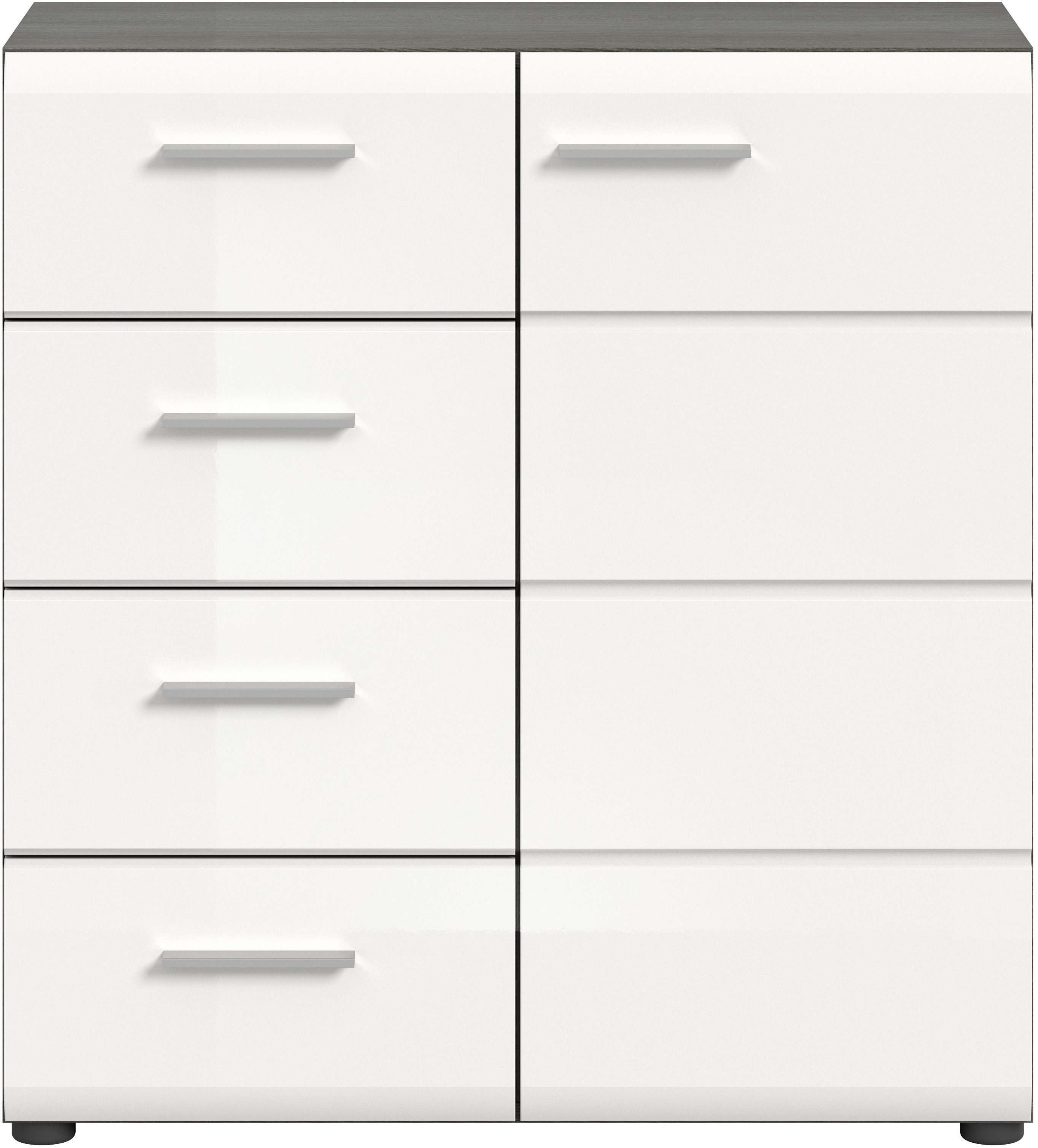 Home affaire Kommode Rumba, Breite 80cm, in Rauchsilber Nachbildung/Weiß Hochglanz, Kommode, Sideboard, Schrank
