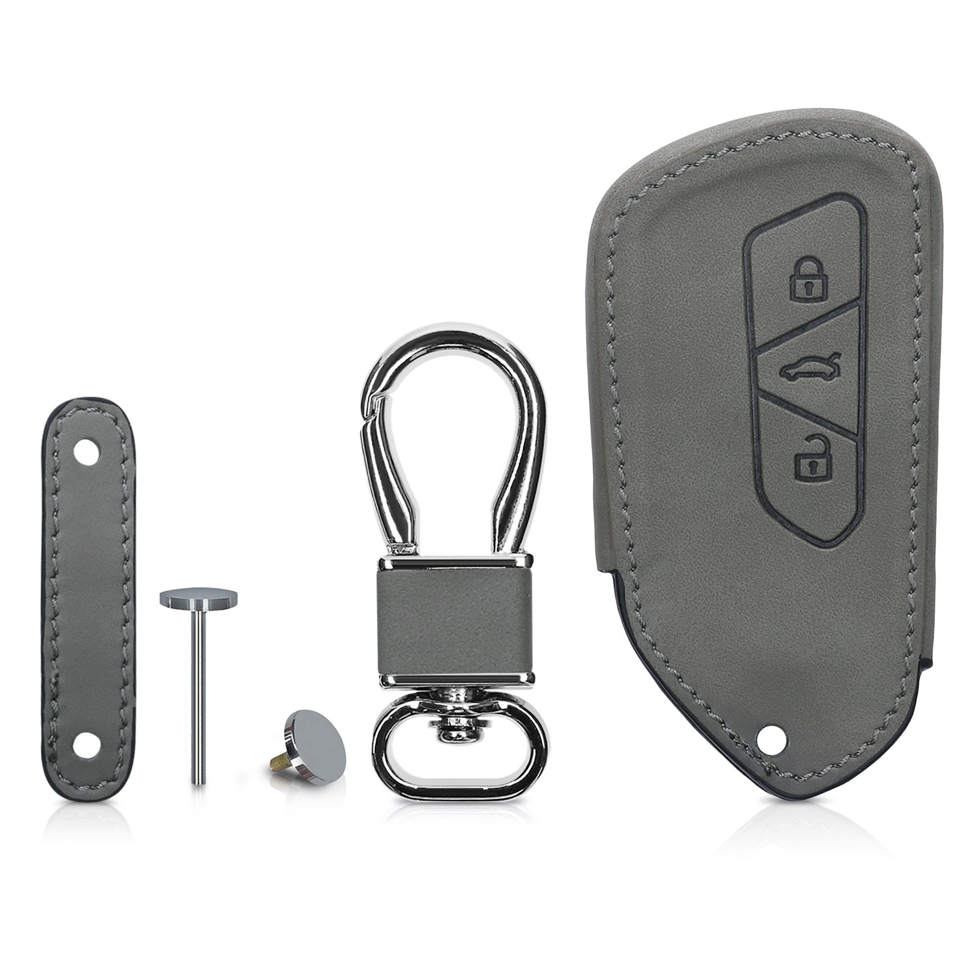 Nubuklederoptik Schutzhülle 8, kwmobile Kunstleder Schlüsselhülle Autoschlüssel Schlüsseltasche VW Golf für Hülle - Grau Cover