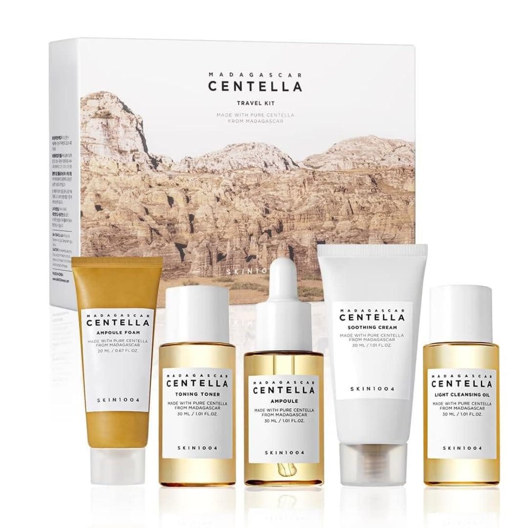 SKIN1004 Hautpflege-Set Madagascar Centella Travel Kit Haut, mit Centella Asiatica, beruhigend, feuchtigkeitsspendend, vegan, ideal für Reisen und unterwegs