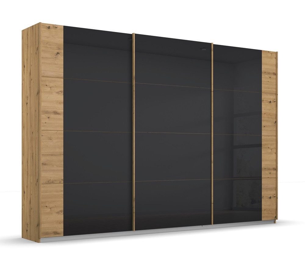 Rauch Möbel Kleiderschrank Schwebetürenschrank Artemis, mit Glastüren, Eiche Artisan, basalt grau Schwebetürenschrank, Schrank, Kleiderschrank, Breite 275 cm