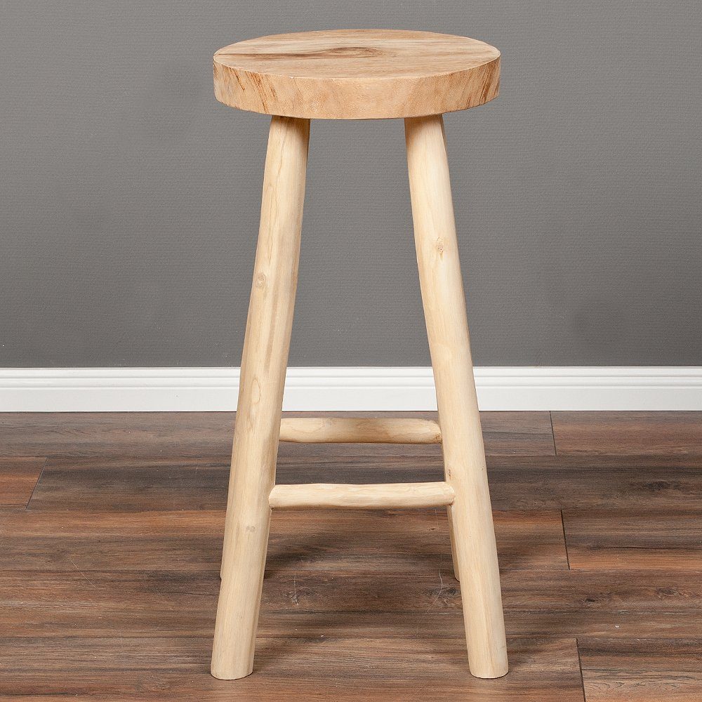 LebensWohnArt Sitzhocker Teak Barhocker BARRA H75cm Natural Massivholz Handarbeit
