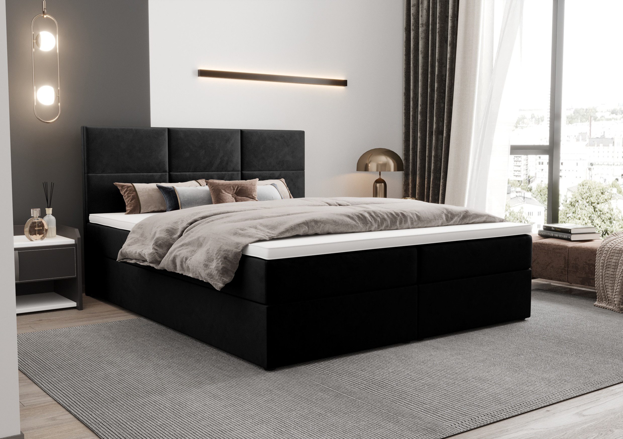 B&B Home Boxspringbett Boxbett Mallorca 140 160 180 cm (H3 Matratze Bonellfederung, Kopfteil, Bettkasten und Topper)