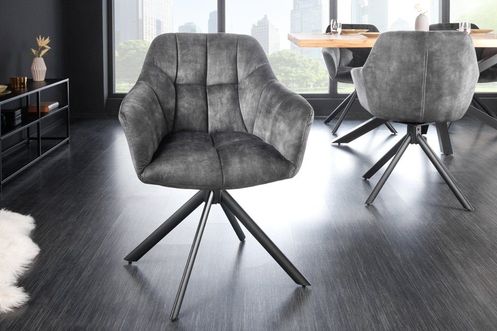 drehbar PAPILLON 180° (Einzelartikel, · / Armlehne · 1 · Samt · St), Design Esszimmer Modern Polsterstuhl · schwarz grau riess-ambiente Metall