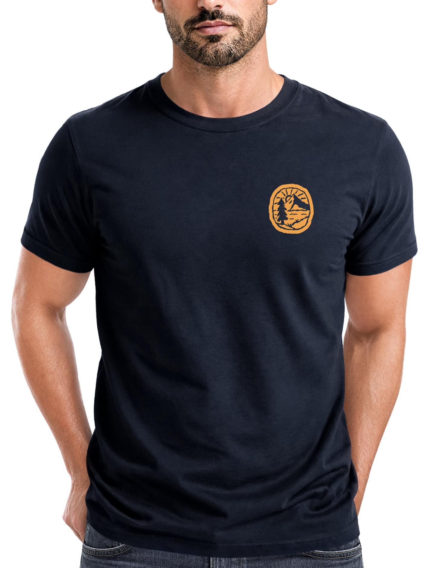 Neverless Print-Shirt Herren T-Shirt Print Logo Badge Landschaft Natur Berge Wandern mit Print