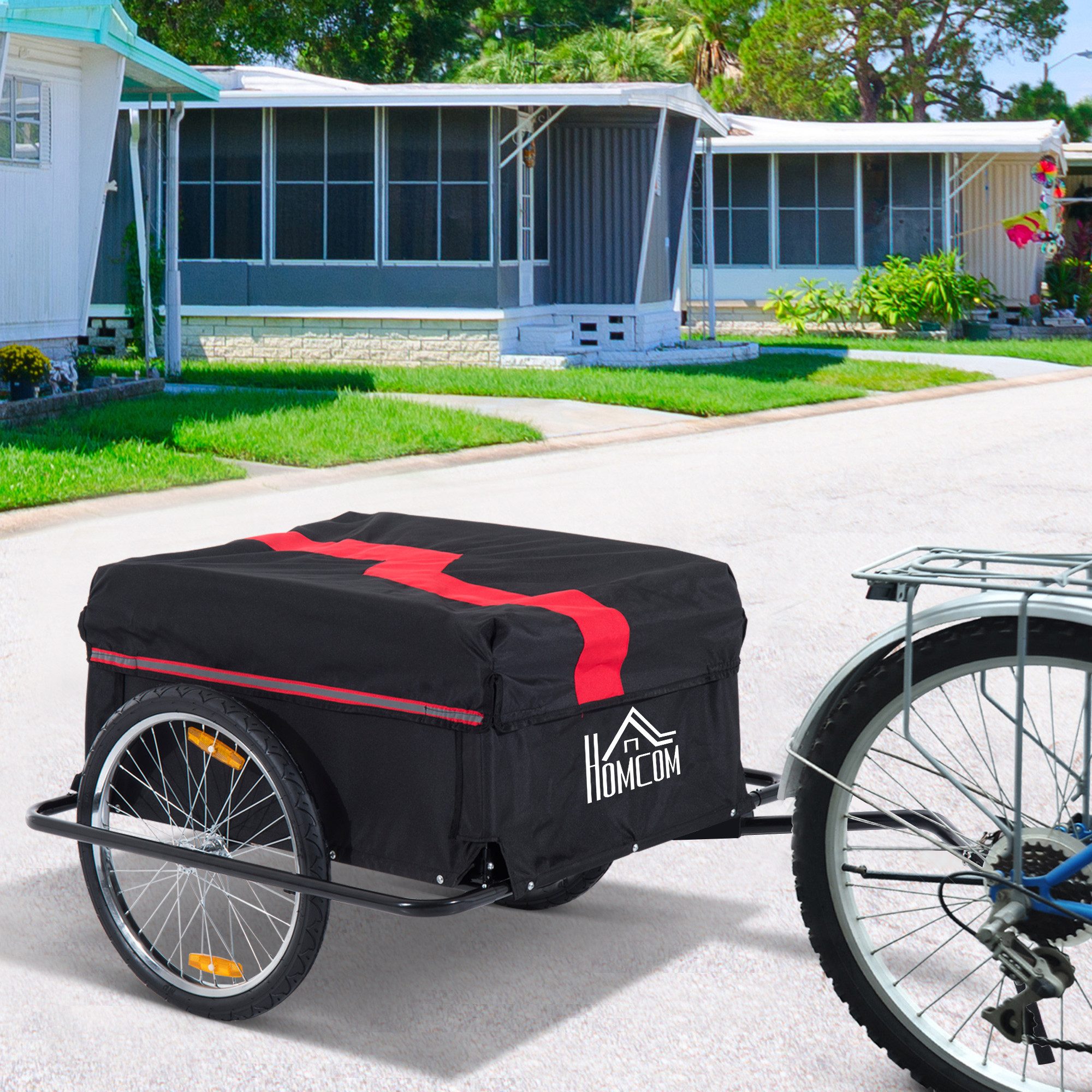 HOMCOM Fahrradlastenanhänger Lastenanhänger mit Kupplung, Transportwagen bis 40 kg belastbar, Schwarz 140 x 88 x 60 cm