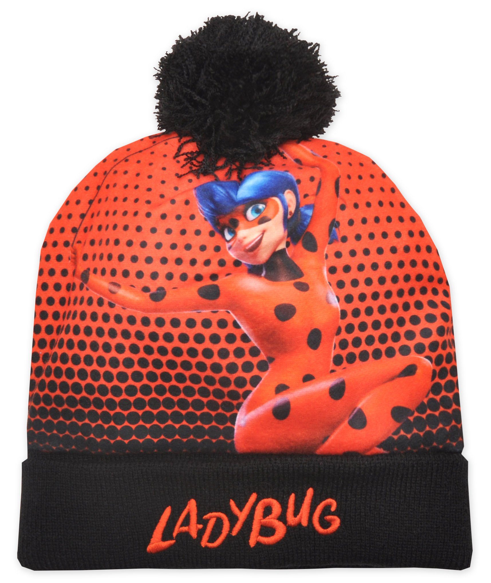 cm Gr. Rot 52 - Ladybug Miraculous Wintermütze Bommelmütze Kinder kopfumfang