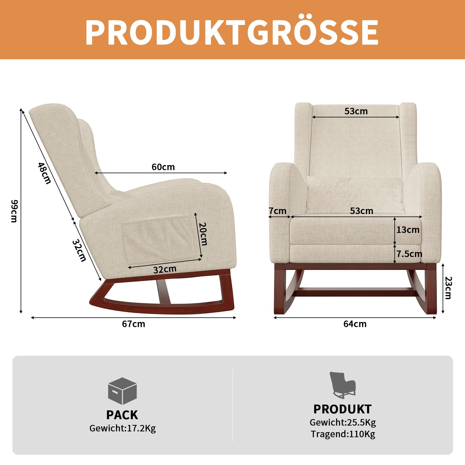 FUROKOY Schaukelstuhl Relaxsessel Stillsessel mit Holzsockel Fußstütze (Set günstig online kaufen