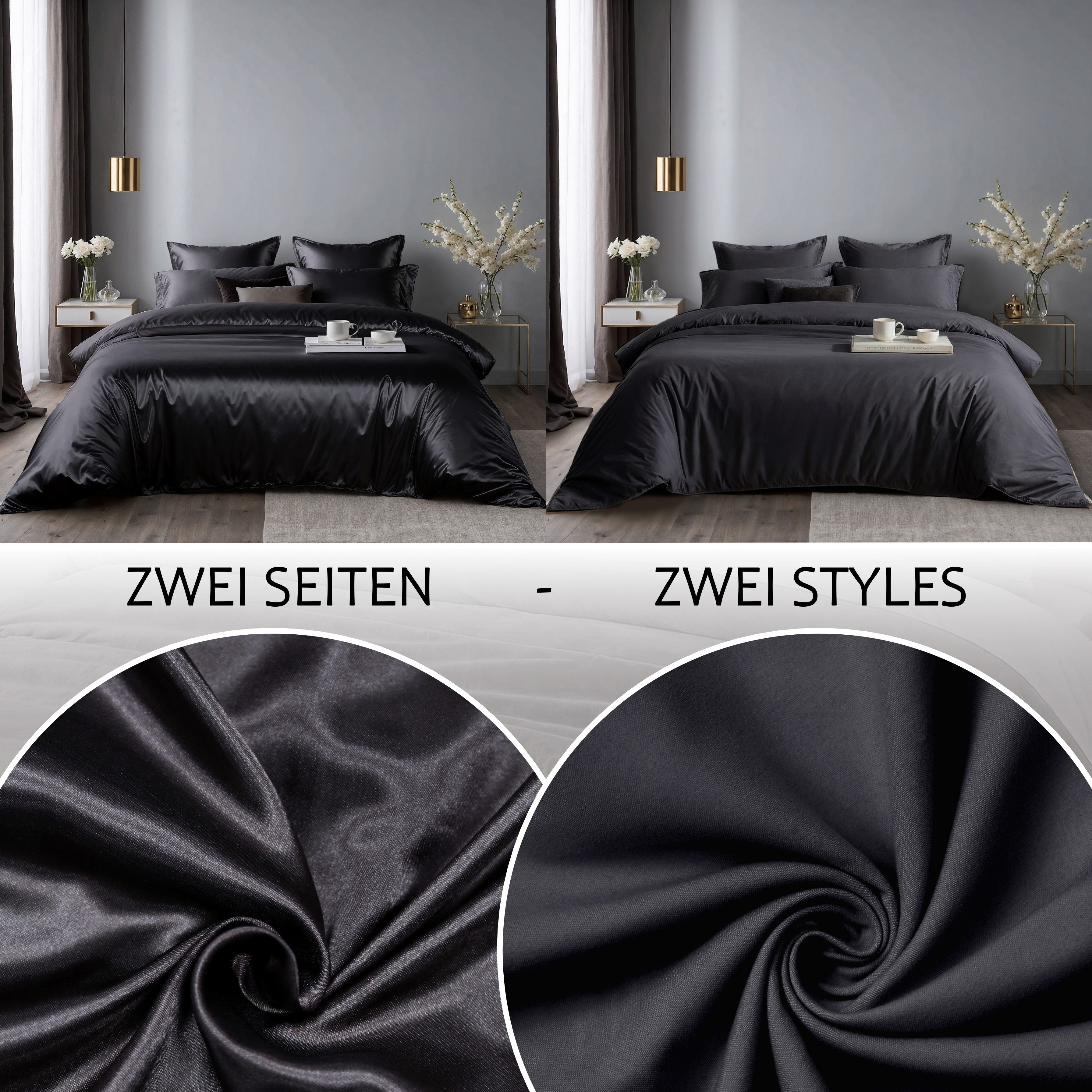 Cozyor Wendebettwäsche Satin glänzend matt 135x200, 155x200, 155x220, 200x2 günstig online kaufen