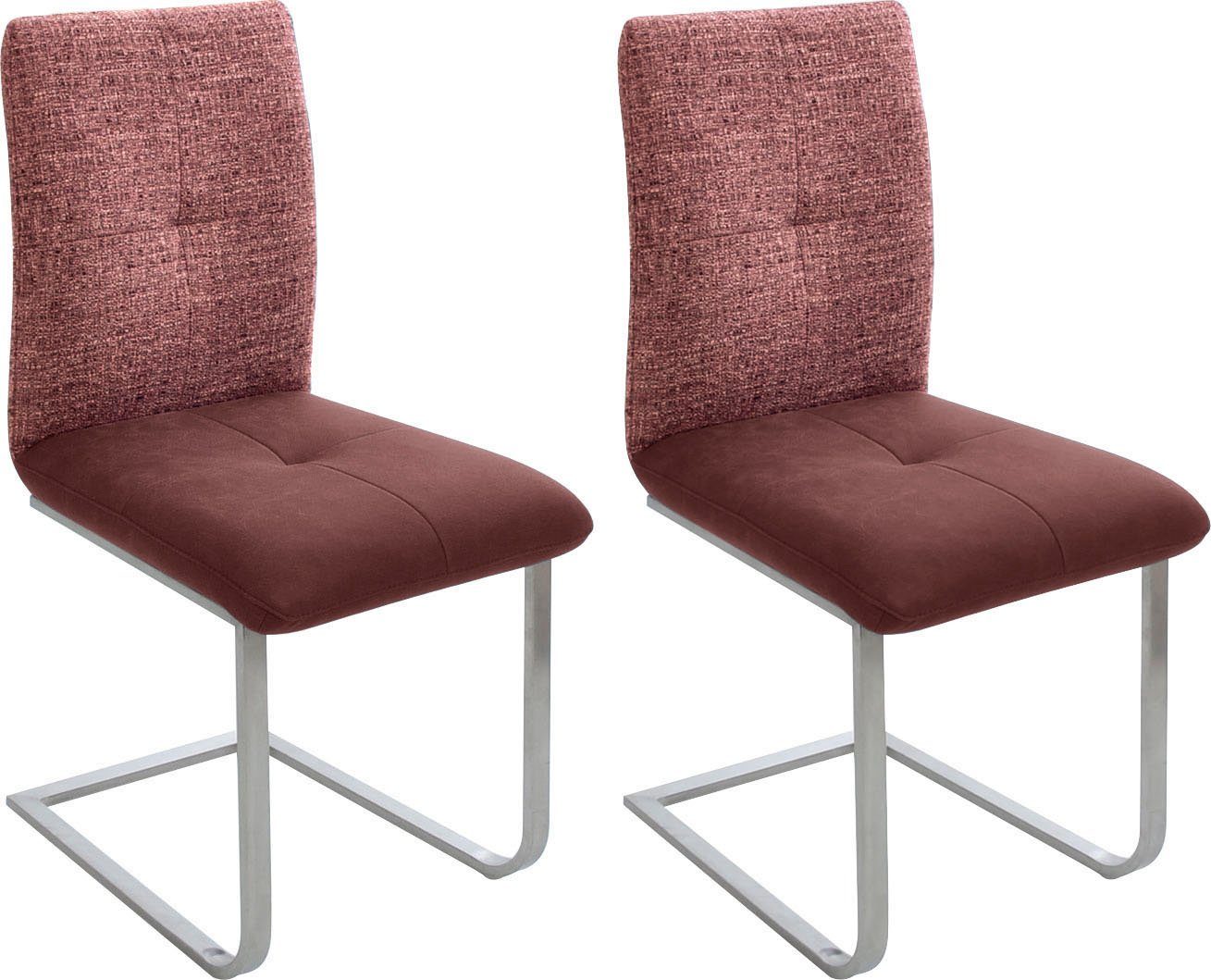 K+W Komfort & Wohnen Freischwinger Giacomo II (Set, 2 St), mit Metallgriff am Rücken, Sitz und Rücken gesteppt in Materialmix