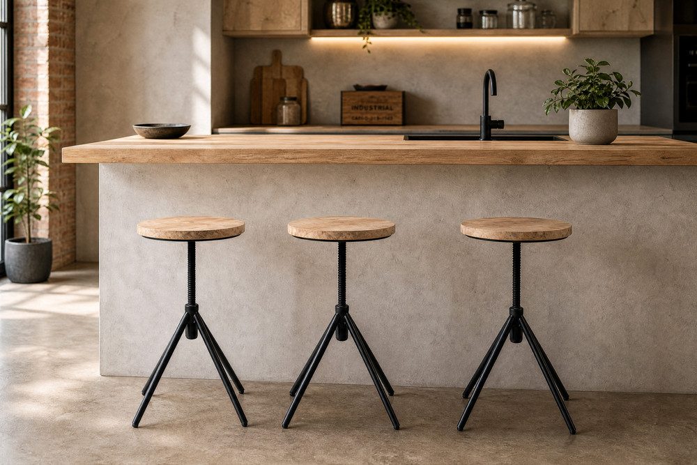 riess-ambiente Sitzhocker FACTORY 60cm natur/schwarz - Mango, Massiv, Metall, höhenverstellbar (Einzelartikel, 1 St), Verstellbarer Vintage-Schemel - ideal für Ess- & Wohnzimmer oder Küche