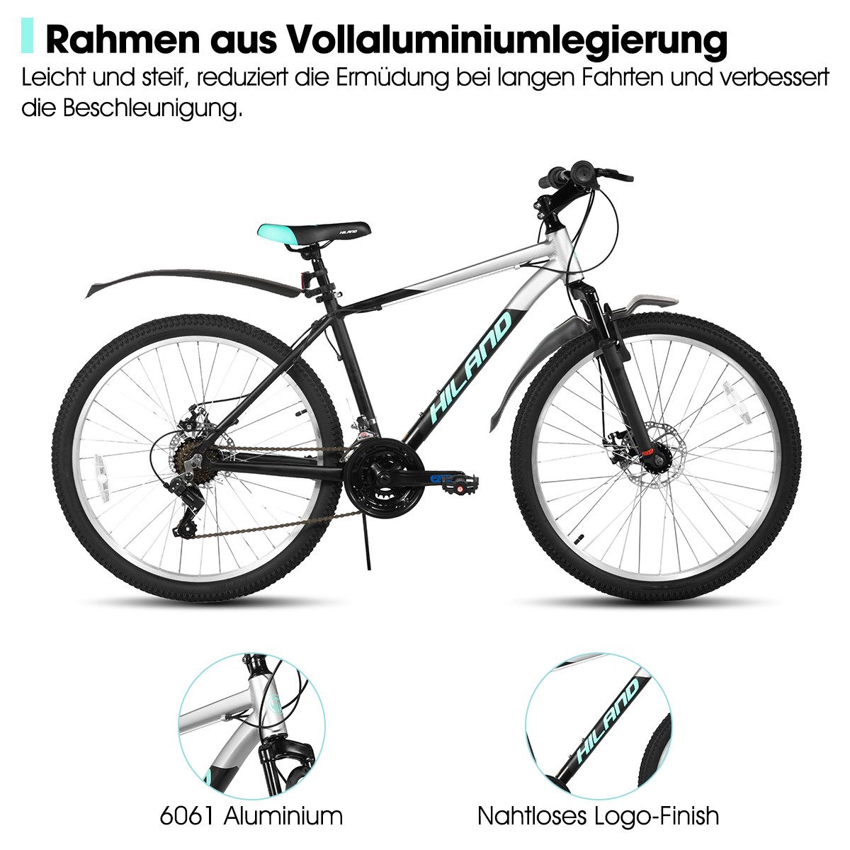 HILAND Mountainbike 26 27 29 Zoll Herren-Mountainbike,MTB Fahrrad für Erwachsene, 18-Gang, Federgabel, Aluminiumrahmen, Mechanische Scheibenbremsen